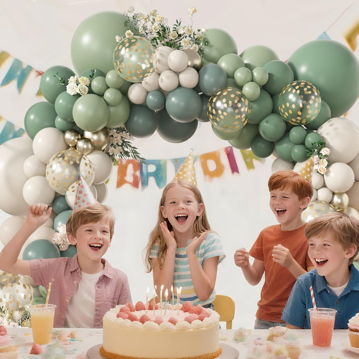 Amandir 173Pcs Dusty Green Balloon Arch Kit – Sage, Olive, White & Gold