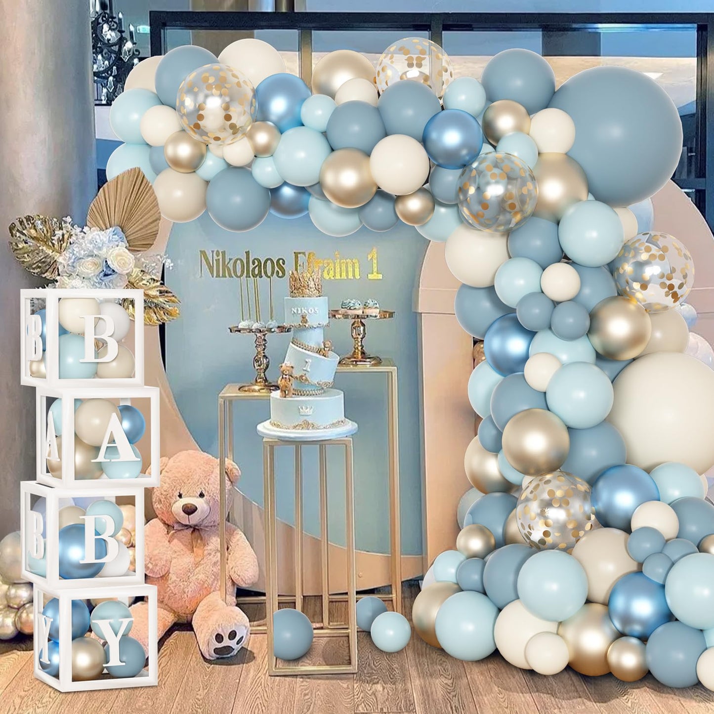Amandir 153pcs Dusty Blue Balloon Arch Kit for Boho Baby Shower – A-Z + Baby Letters