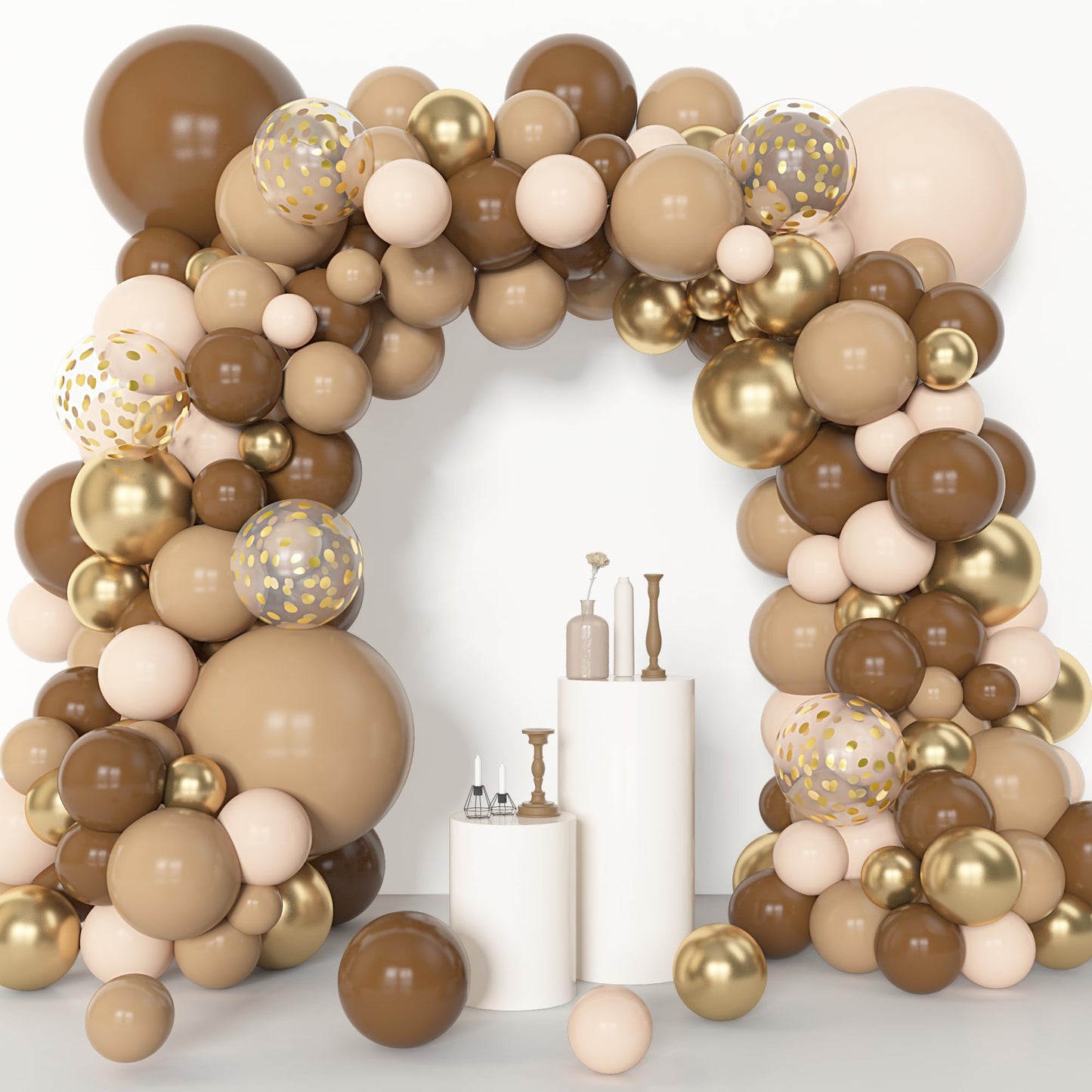 Amandir 153pcs Brown Balloon Garland Arch Kit — Neutral Nude, Brown & Gold Balloons for Baby Shower, Safari & Birthday Parties