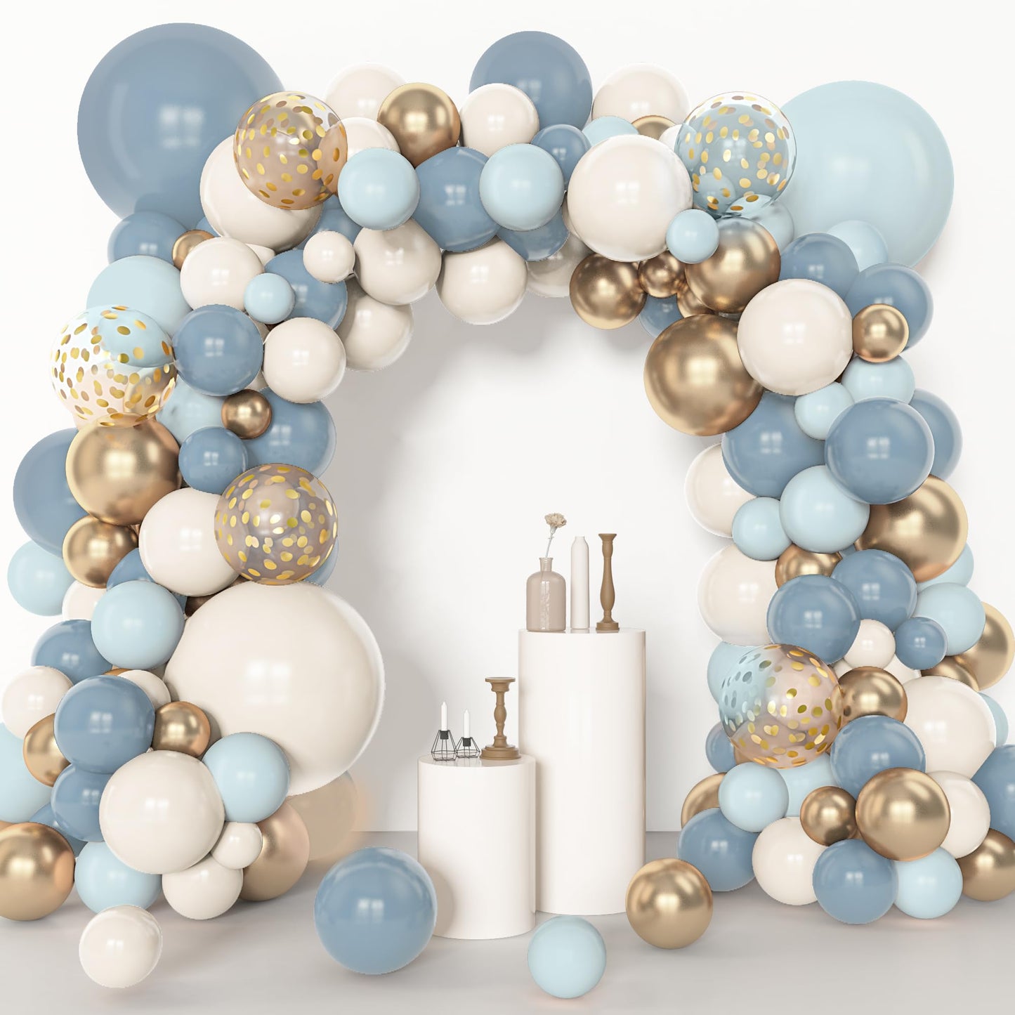 Amandir 153pcs Dusty Blue Balloon Arch Kit – Dusty Blue, White & Gold Balloons for Baby Shower & Birthday