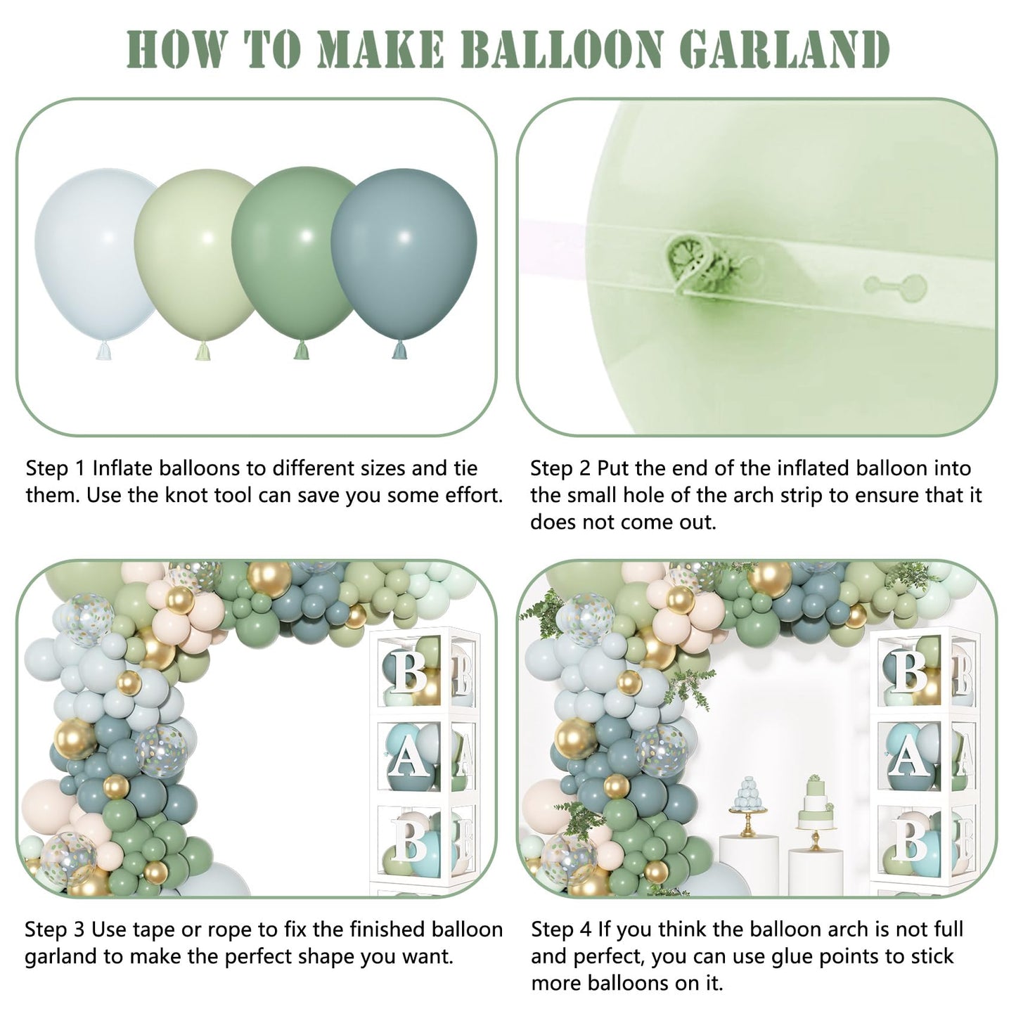 Amandir 153Pcs Dusty Blue & Green Balloon Arch Kit – Baby Shower Decor (A-Z + Baby Letters)