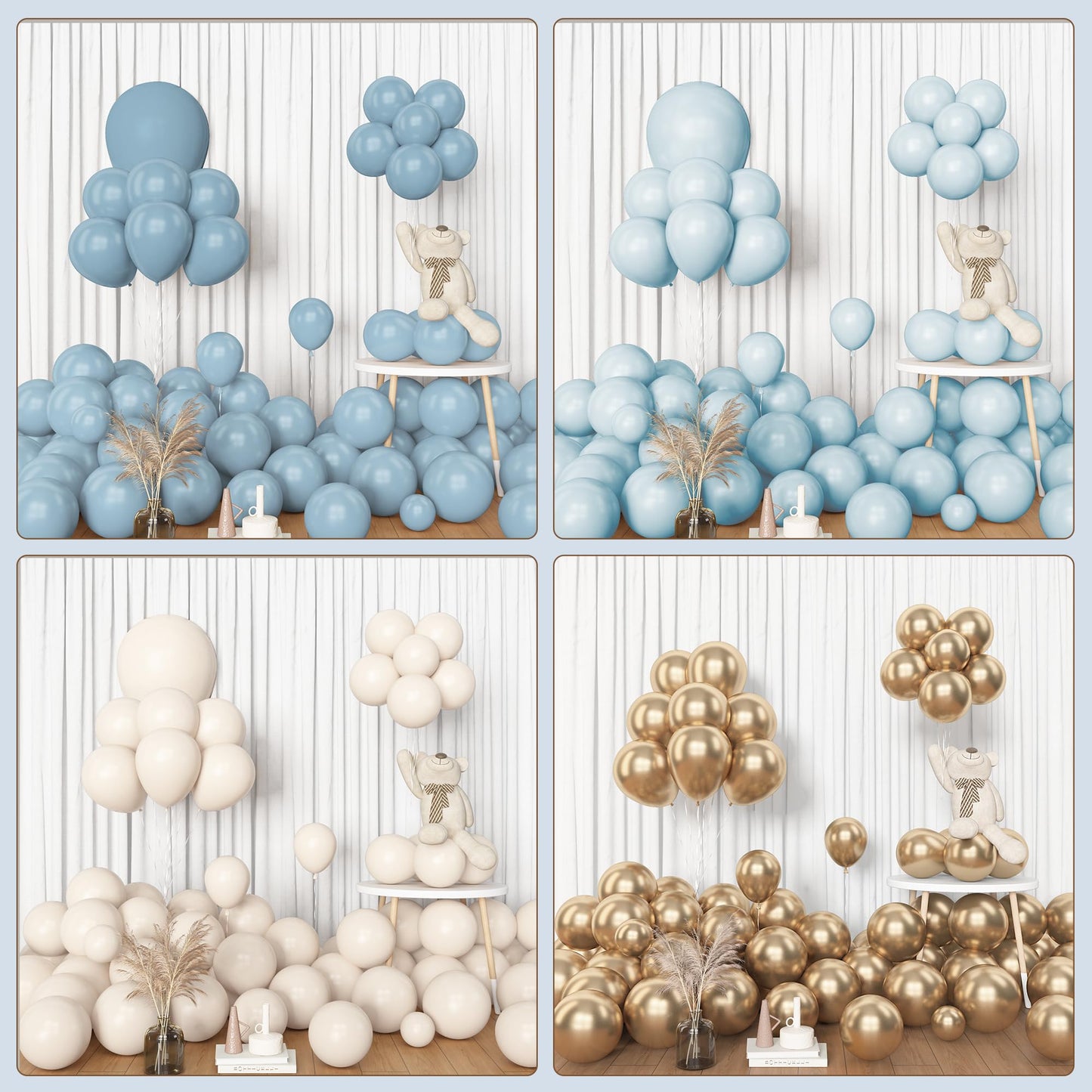 Amandir 153pcs Dusty Blue Balloon Arch Kit – Dusty Blue, White & Gold Balloons for Baby Shower & Birthday