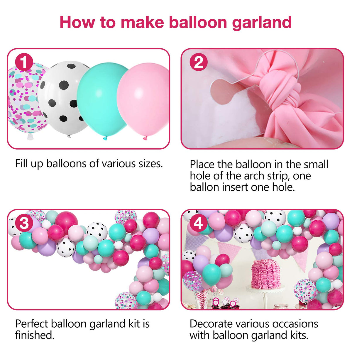 Amandir 152pcs Balloon Garland Arch Kit – Hot Pink & Teal Blue for Parties