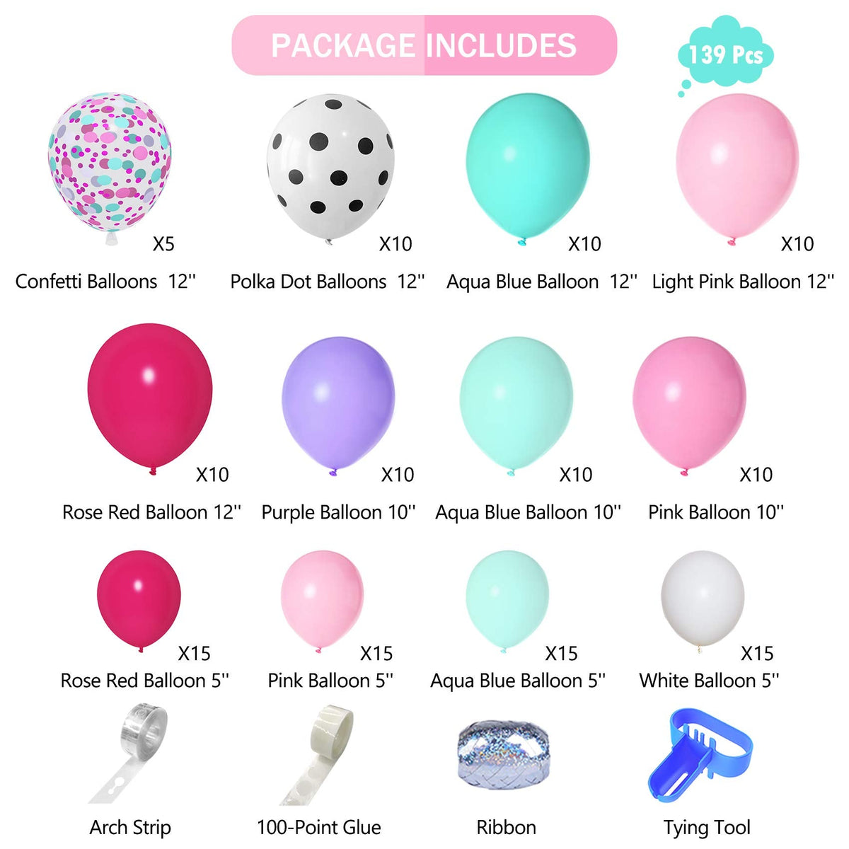 Amandir 152pcs Balloon Garland Arch Kit – Hot Pink & Teal Blue for Parties