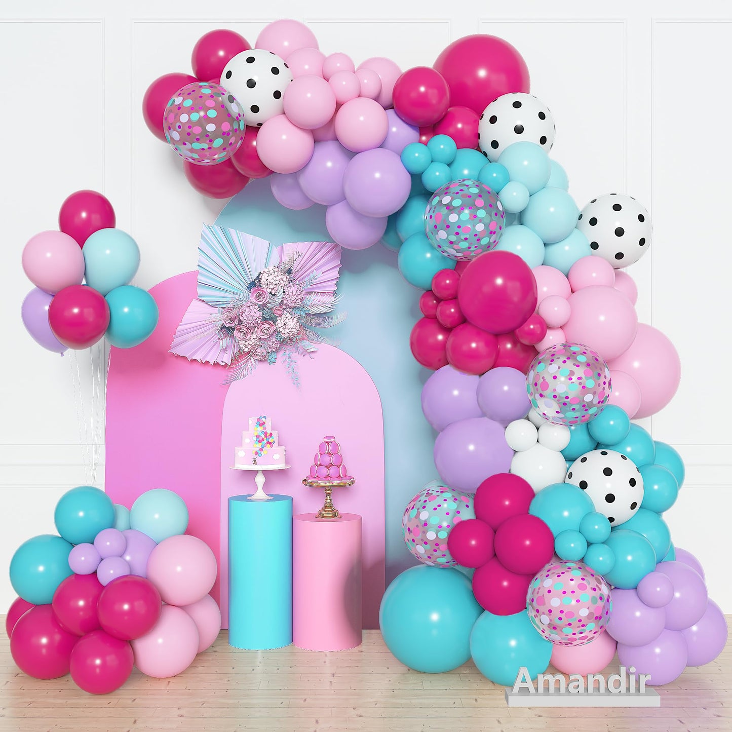 Amandir 152pcs Balloon Garland Arch Kit – Hot Pink & Teal Blue for Parties
