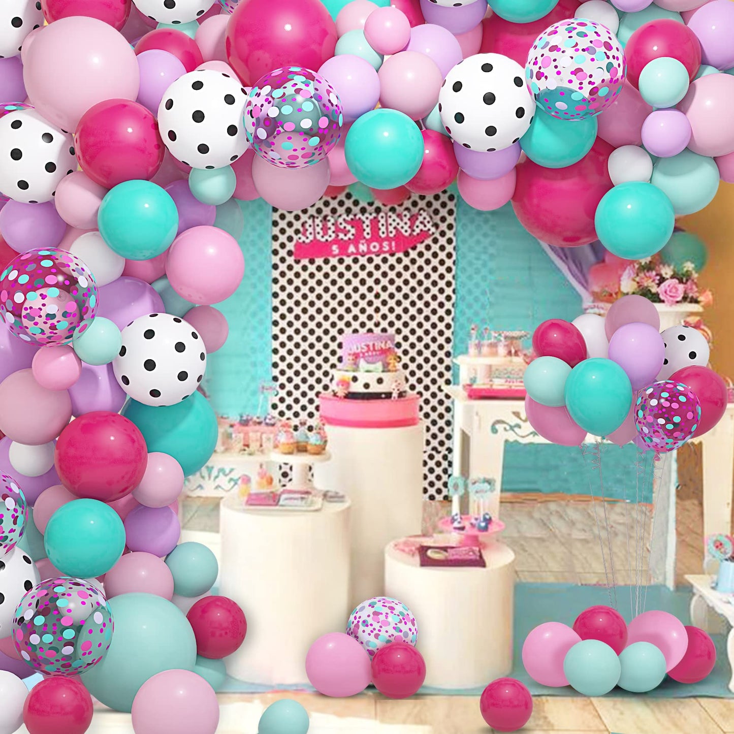 Amandir 152pcs Balloon Garland Arch Kit – Hot Pink & Teal Blue for Parties