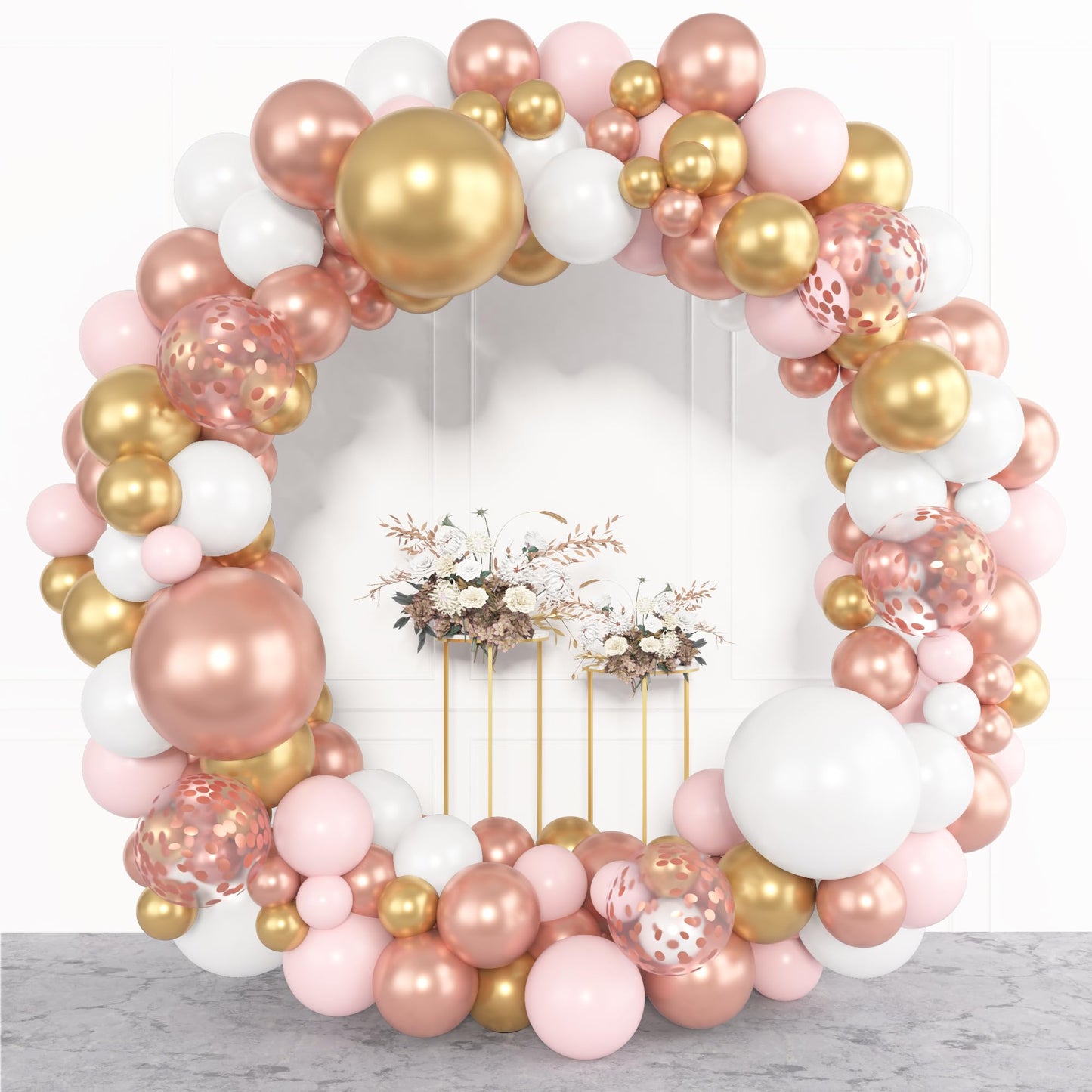 Amandir 153pcs Rose Gold Balloon Garland Arch Kit – 18/12/10/5 Inch Pink White Gold
