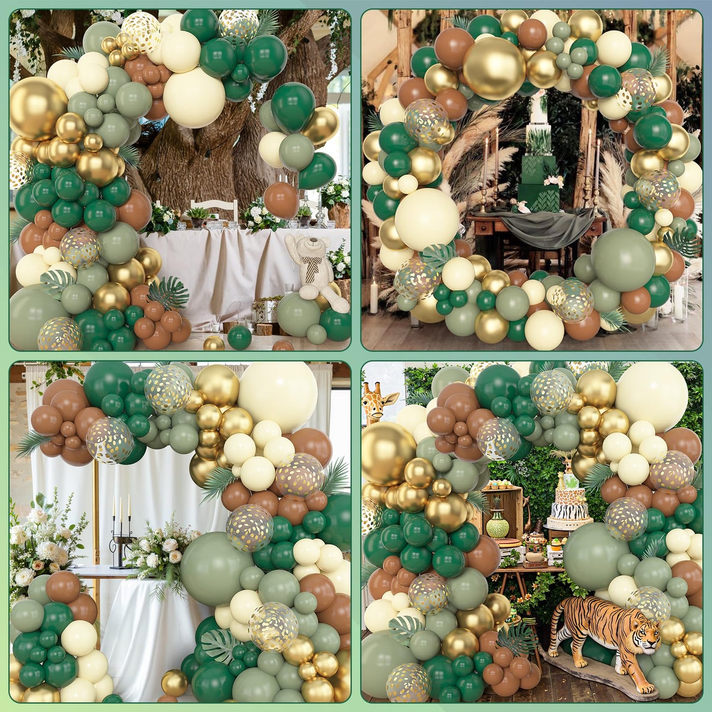 Amandir 153pcs Safari Balloon Arch Kit – Sage Green, Ivory & Metallic Gold