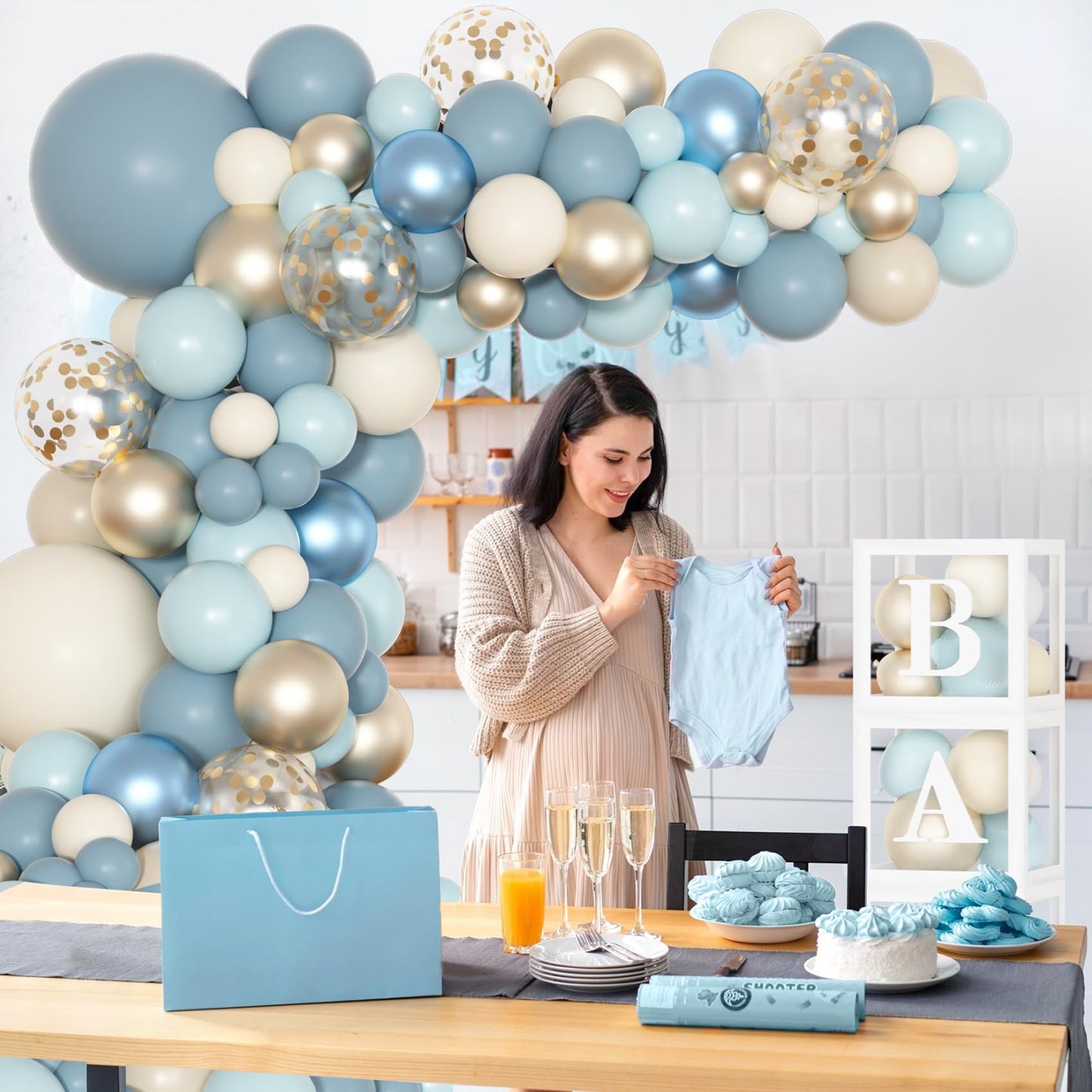 Amandir 153pcs Dusty Blue Balloon Arch Kit for Boho Baby Shower – A-Z + Baby Letters