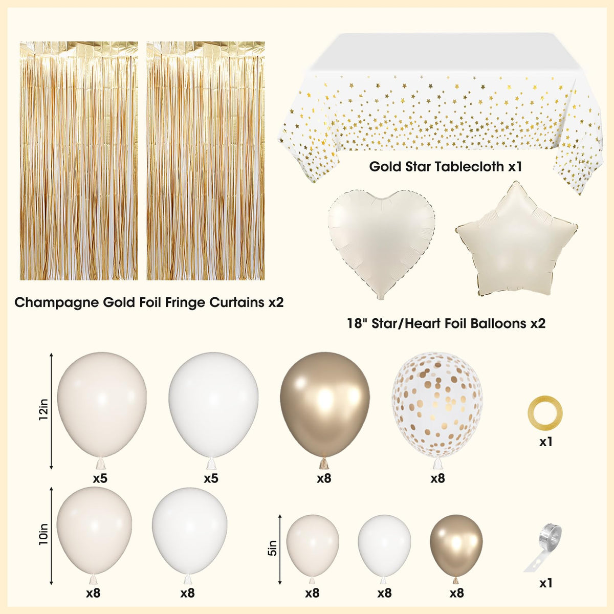 Amandir Birthday Decorations for Women — White & Gold Balloon Kit & Boho Party Supplies