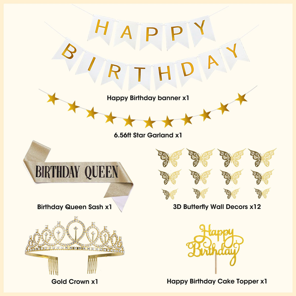 Amandir Birthday Decorations for Women — White & Gold Balloon Kit & Boho Party Supplies