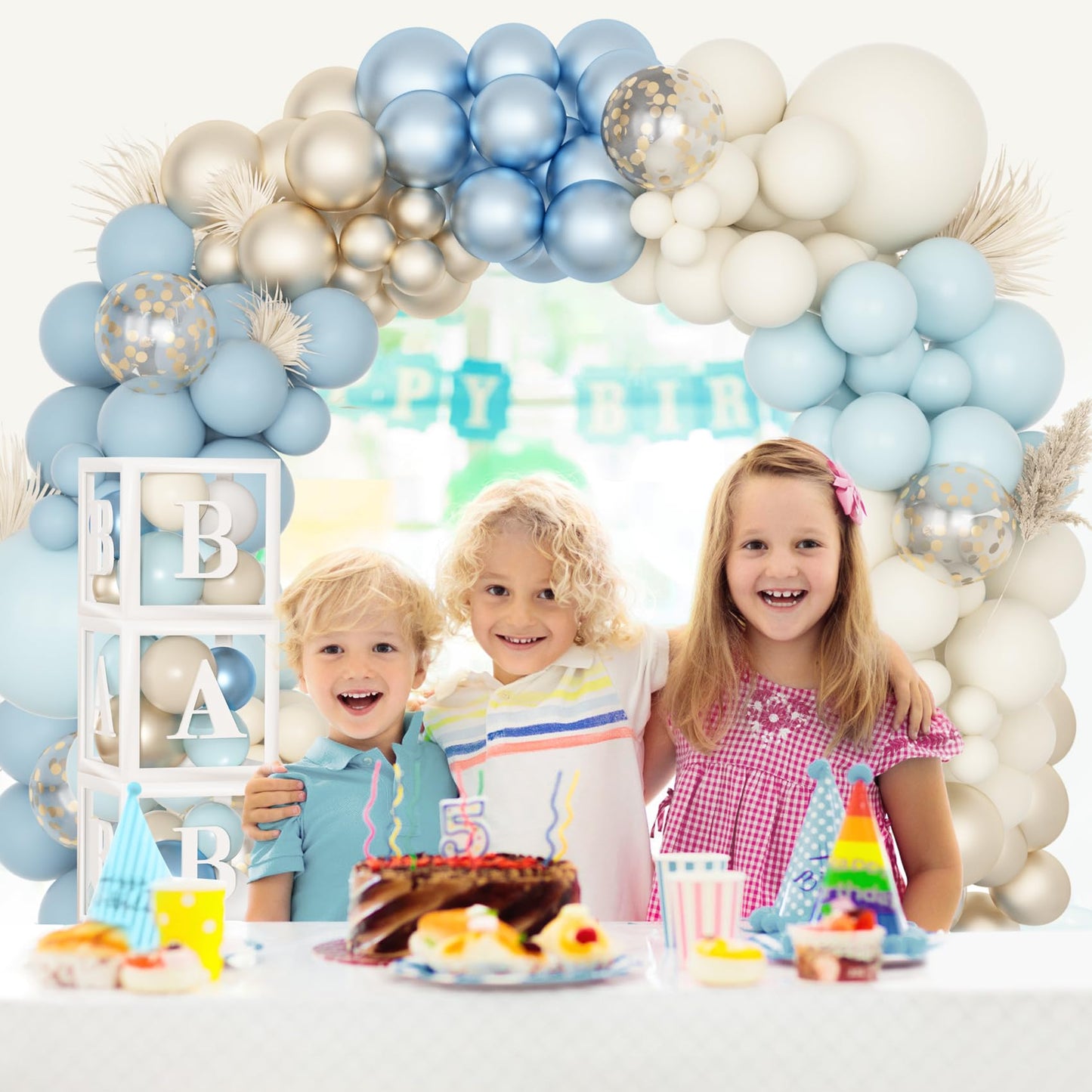 Amandir 153pcs Dusty Blue Balloon Arch Kit for Boho Baby Shower – A-Z + Baby Letters