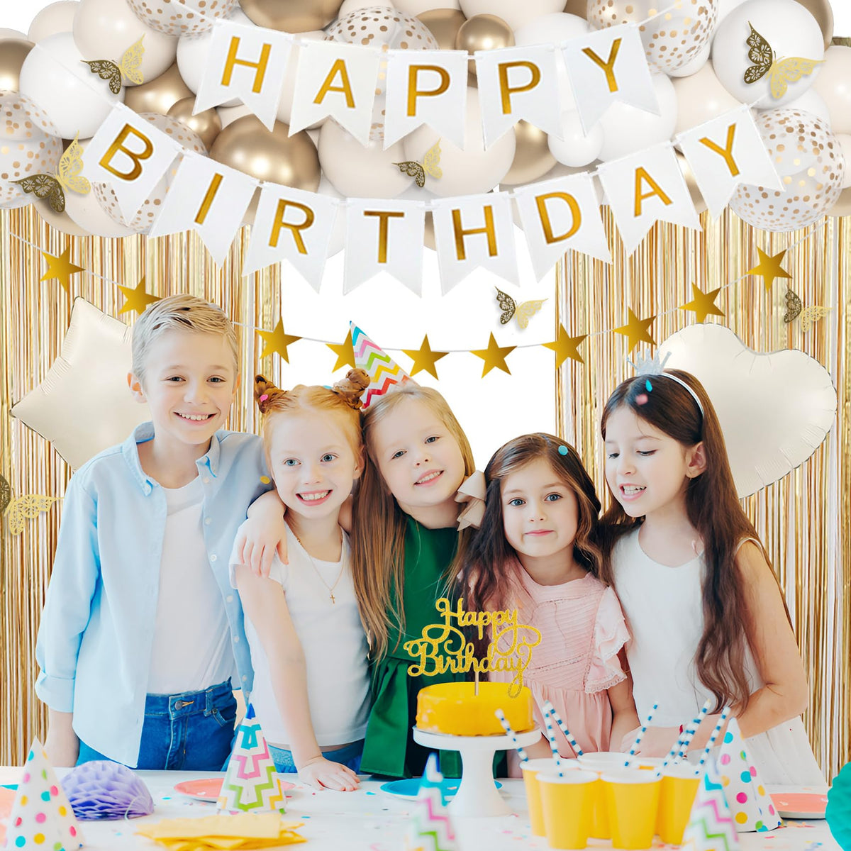 Amandir Birthday Decorations for Women — White & Gold Balloon Kit & Boho Party Supplies