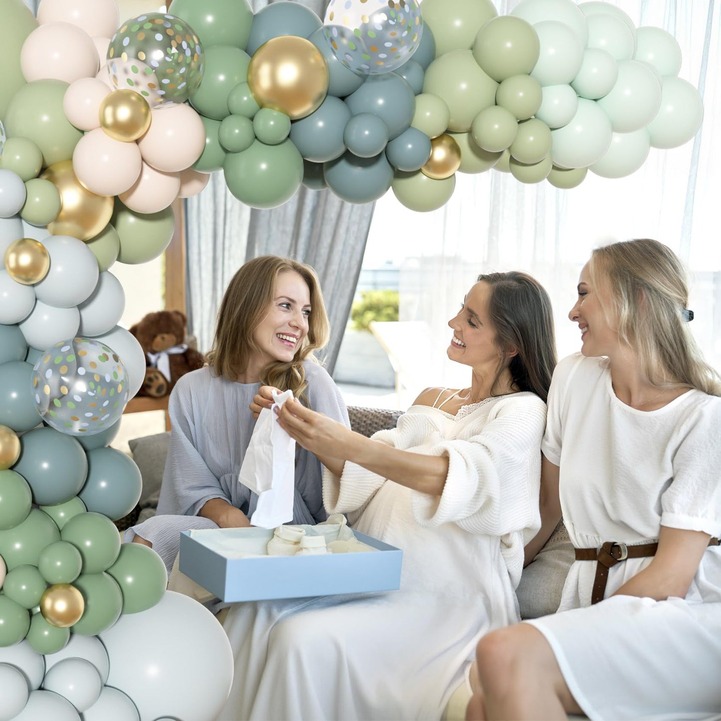 Amandir 153Pcs Dusty Blue & Green Balloon Arch Kit – Baby Shower Decor (A-Z + Baby Letters)