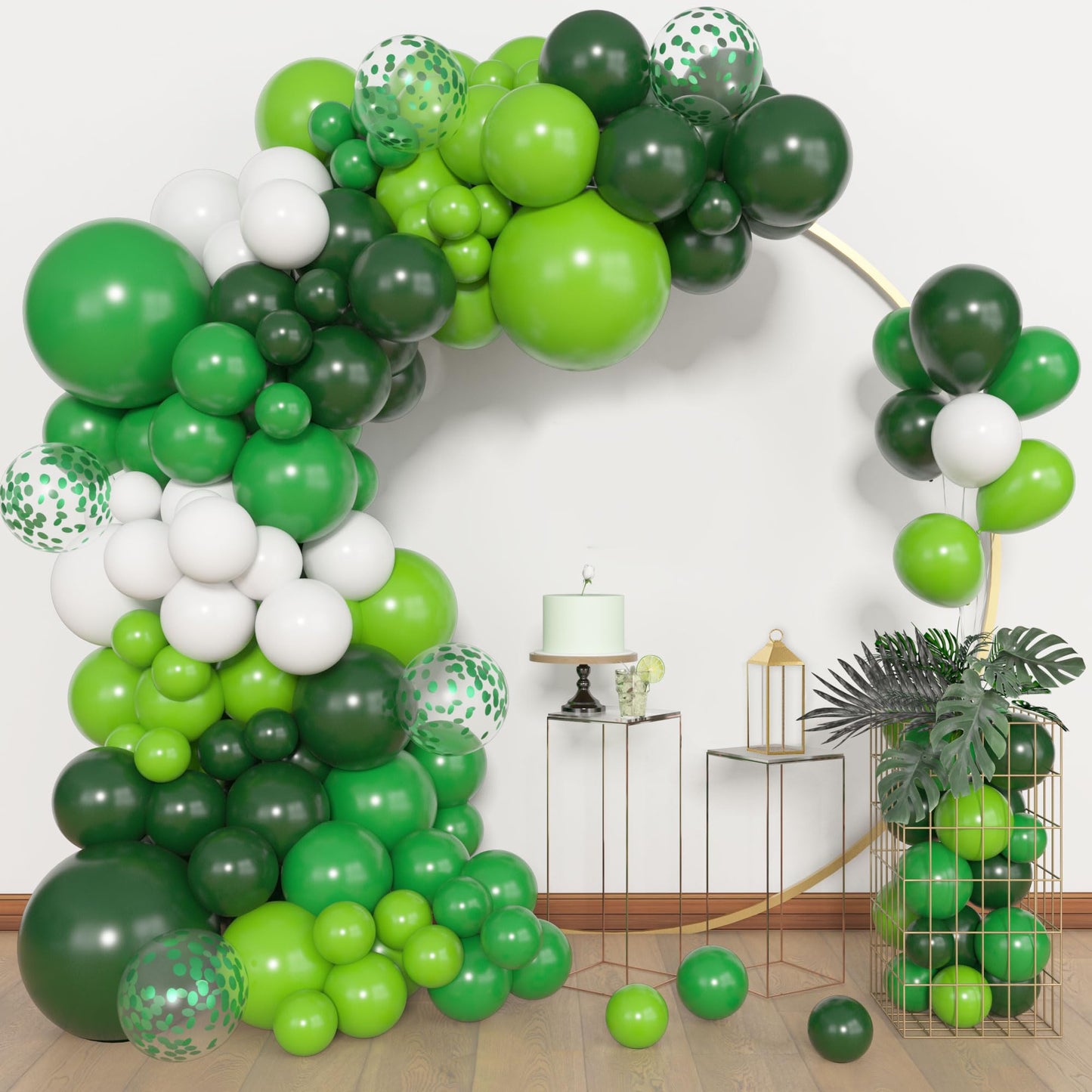 Amandir 153pcs Green Balloon Arch Garland Kit — Emerald, Lime & Confetti Balloons (18/12/10/5in)