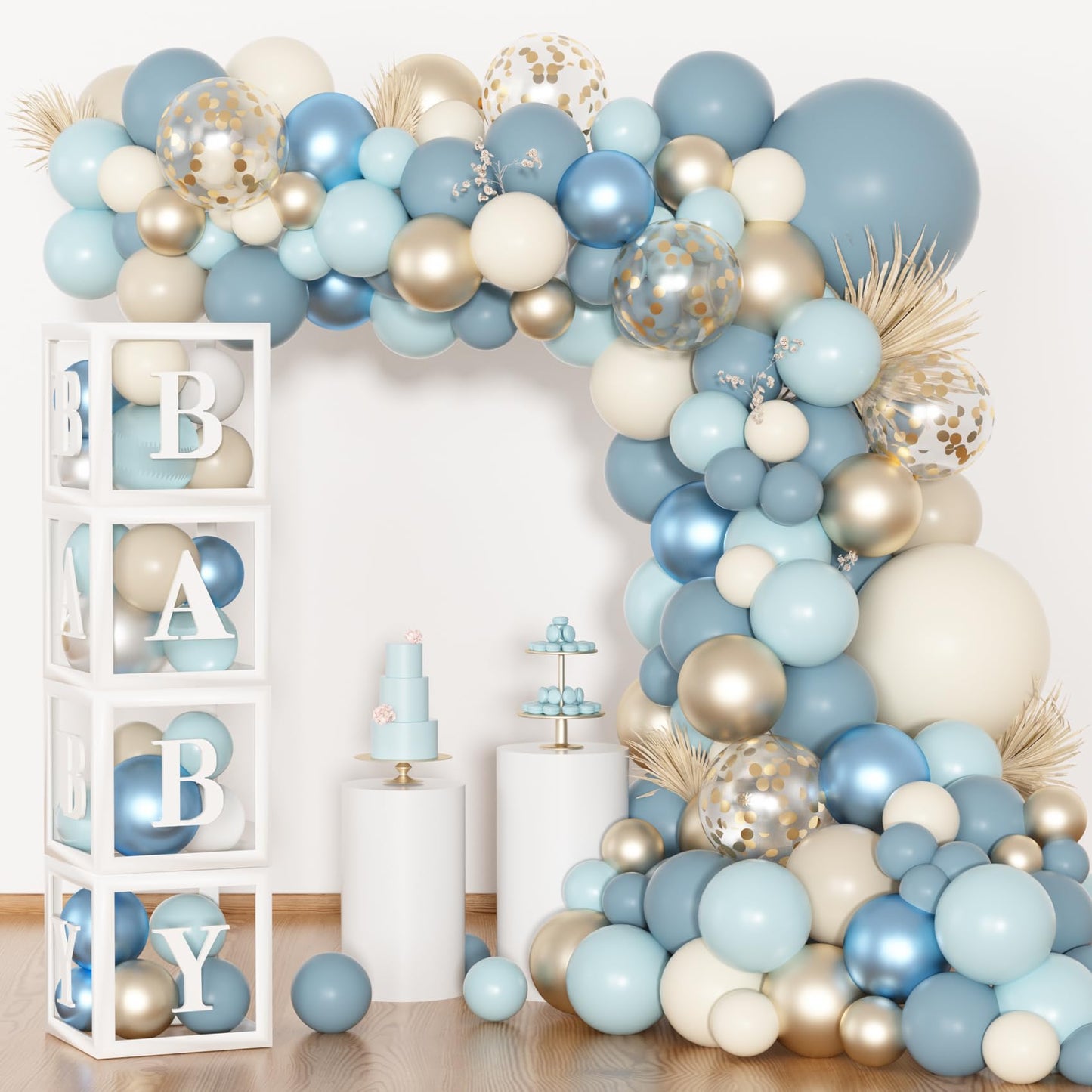 Amandir 153pcs Dusty Blue Balloon Arch Kit for Boho Baby Shower – A-Z + Baby Letters