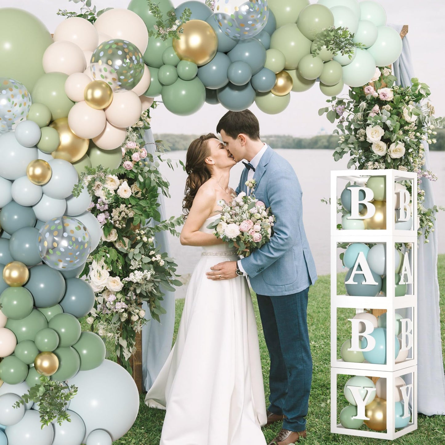 Amandir 153Pcs Dusty Blue & Green Balloon Arch Kit – Baby Shower Decor (A-Z + Baby Letters)
