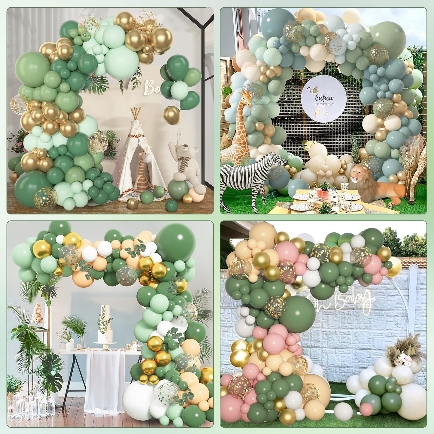 AMANDIR 153-Piece Sage Green Balloon Garland Arch Kit – 18/12/10/5 Inch