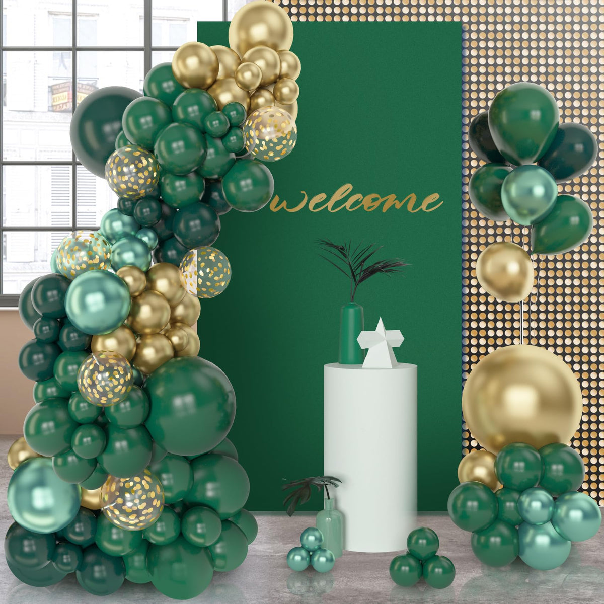 Amandir 153pcs Green and Gold Balloon Arch Kit | Graduation Birthday Safari Party Decor