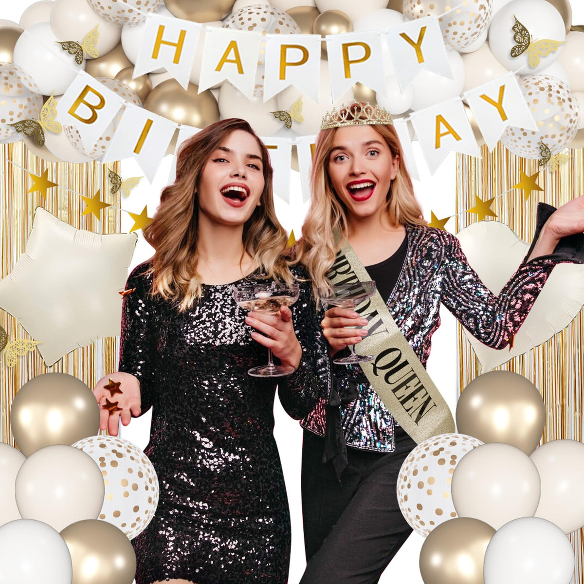Amandir Birthday Decorations for Women — White & Gold Balloon Kit & Boho Party Supplies