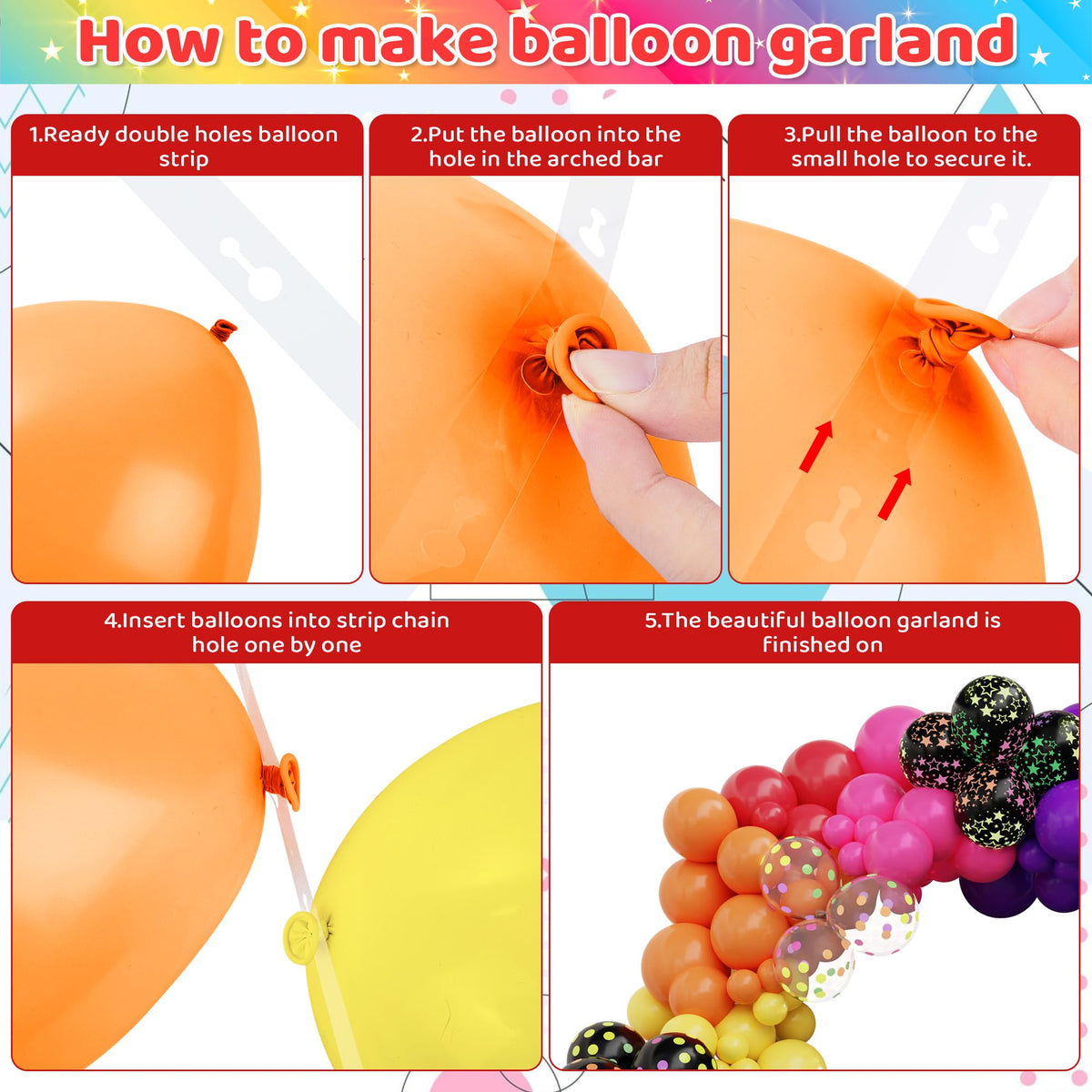 AMANDIR Glow in the Dark Party Decorations – 80s Disco Rainbow Balloon Arch Kit