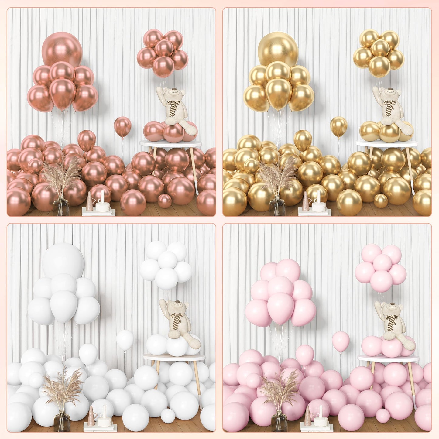Amandir 153pcs Rose Gold Balloon Garland Arch Kit – 18/12/10/5 Inch Pink White Gold