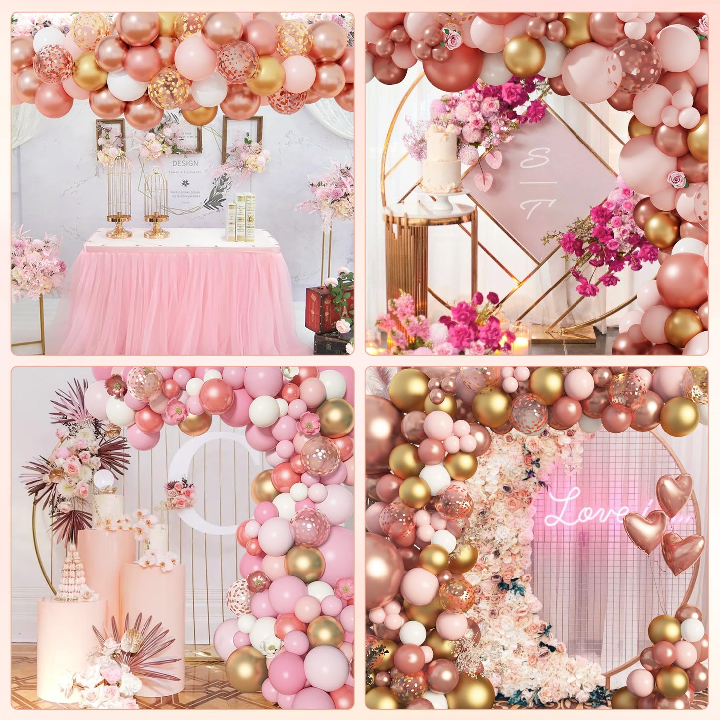 Amandir 153pcs Rose Gold Balloon Garland Arch Kit – 18/12/10/5 Inch Pink White Gold