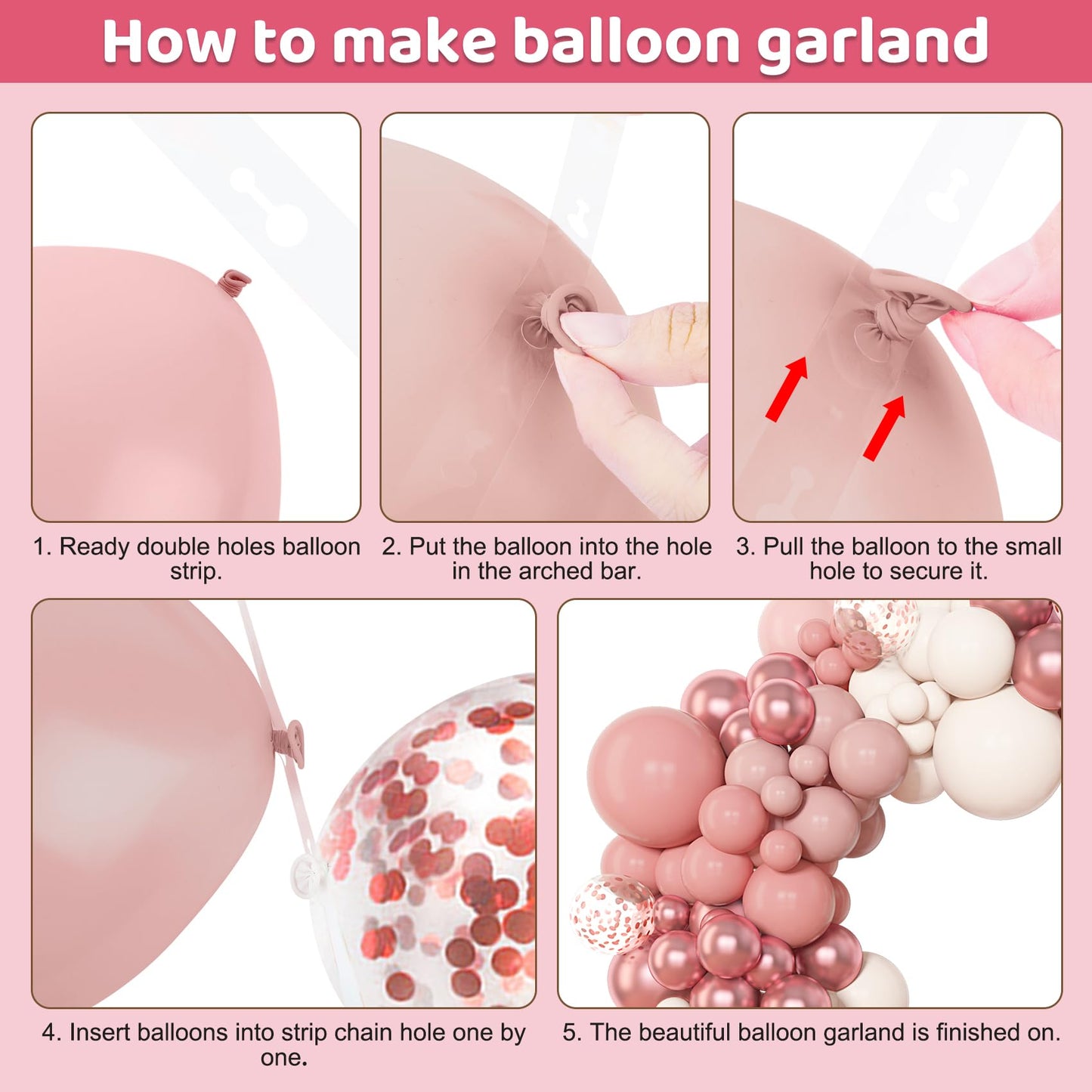 Amandir 153pcs Dusty Pink Balloon Arch Kit – Boho Party Decor