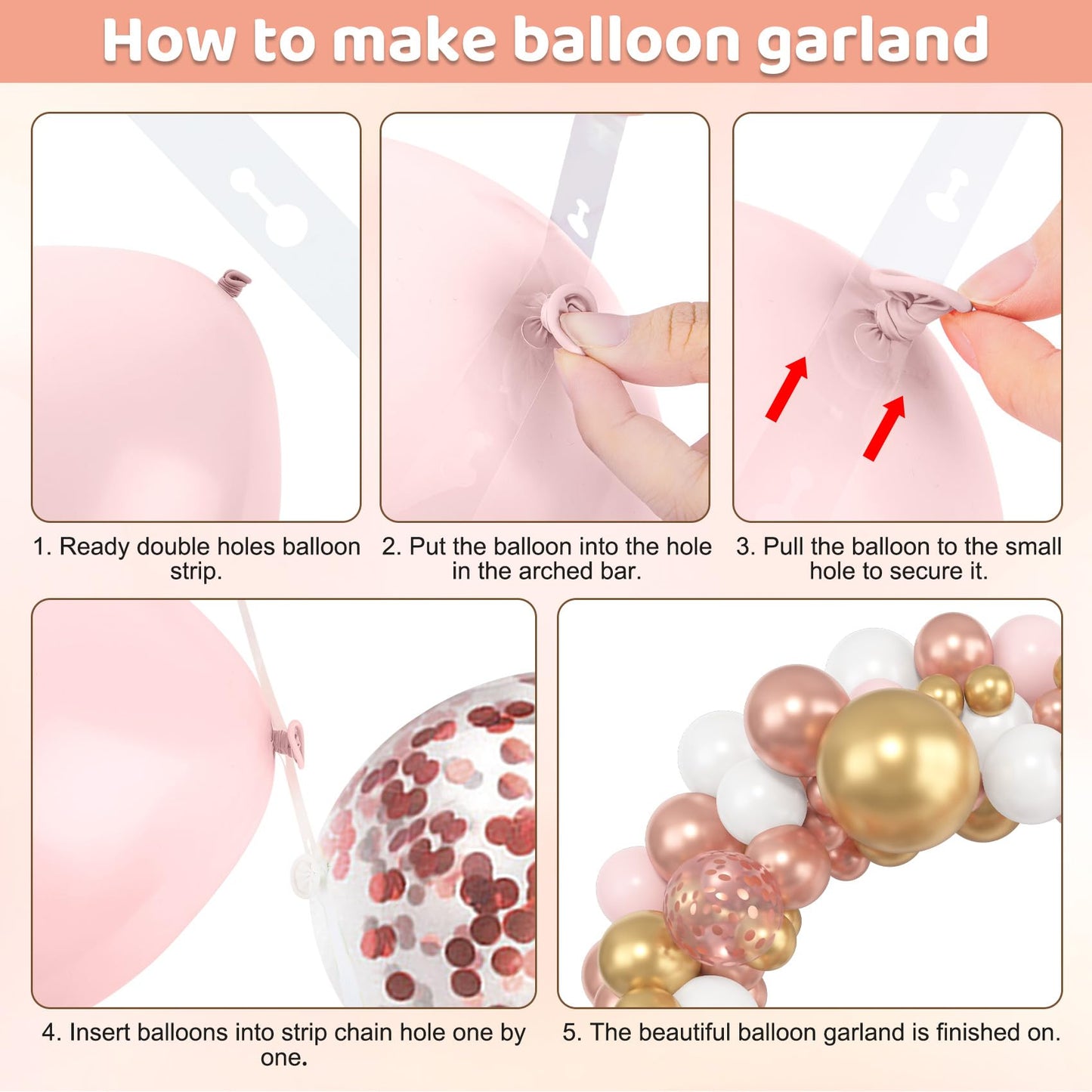Amandir 153pcs Rose Gold Balloon Garland Arch Kit – 18/12/10/5 Inch Pink White Gold