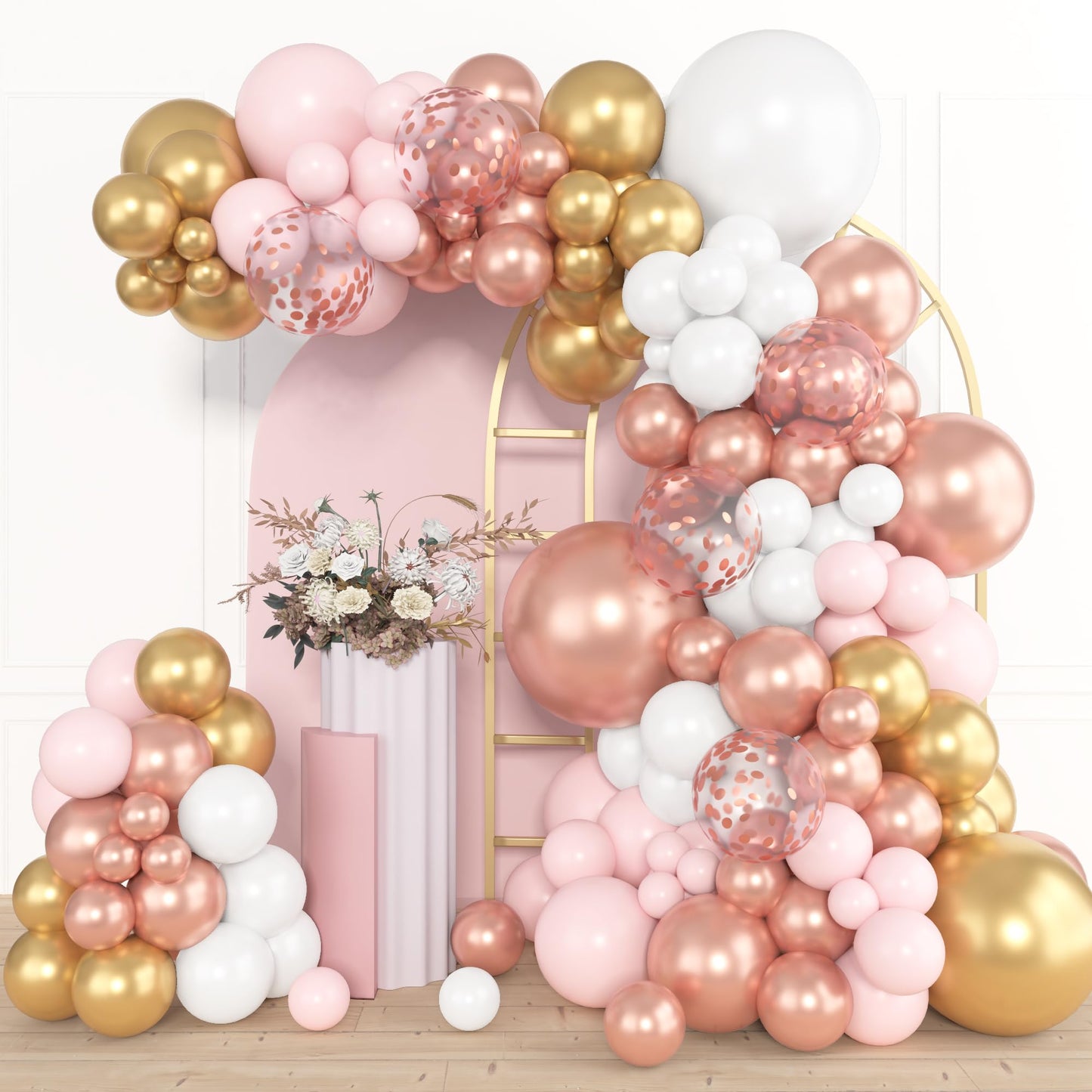 Amandir 153pcs Rose Gold Balloon Garland Arch Kit – 18/12/10/5 Inch Pink White Gold
