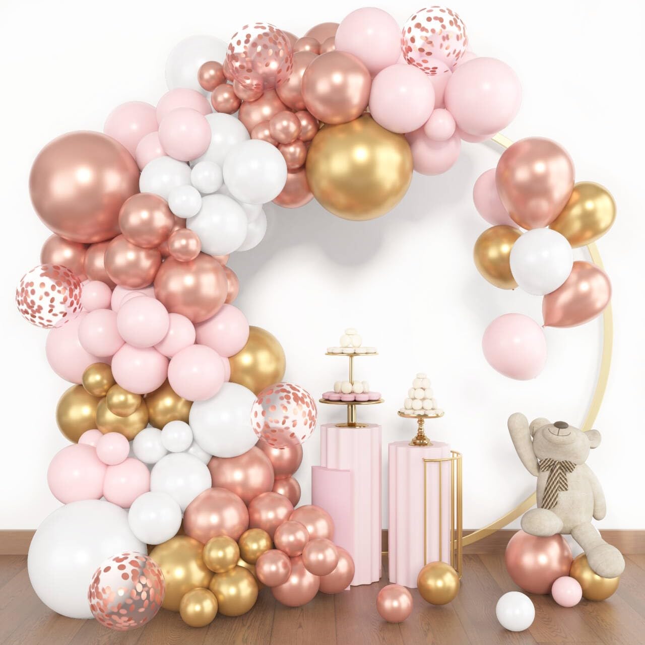 Amandir 153pcs Rose Gold Balloon Garland Arch Kit – 18/12/10/5 Inch Pink White Gold