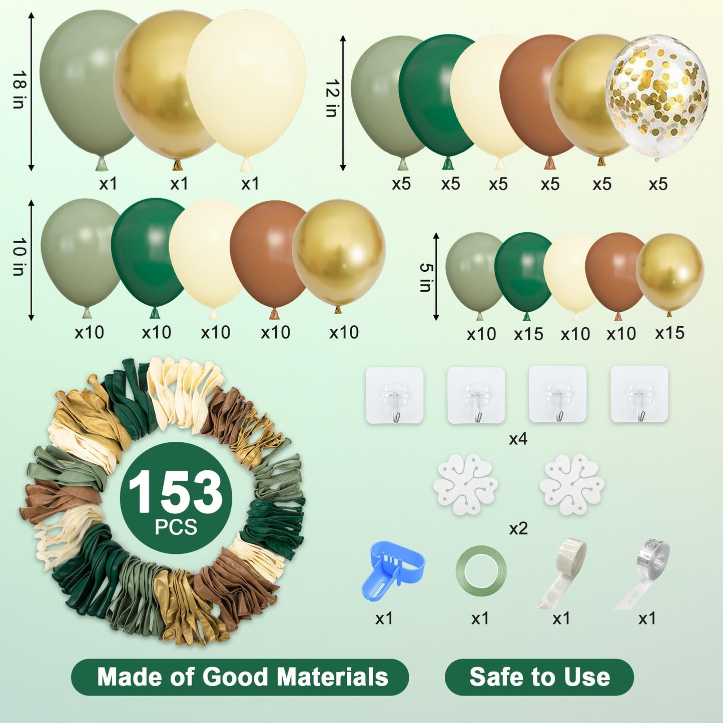 Amandir 153pcs Safari Balloon Arch Kit – Sage Green, Ivory & Metallic Gold