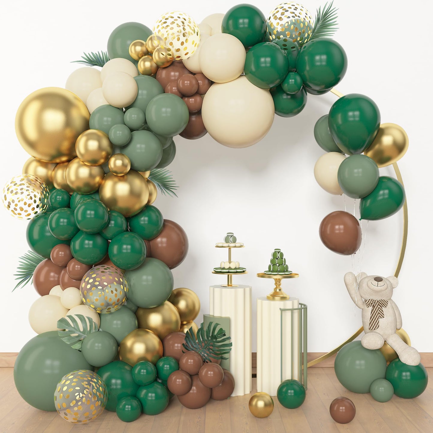 Amandir 153pcs Safari Balloon Arch Kit – Sage Green, Ivory & Metallic Gold