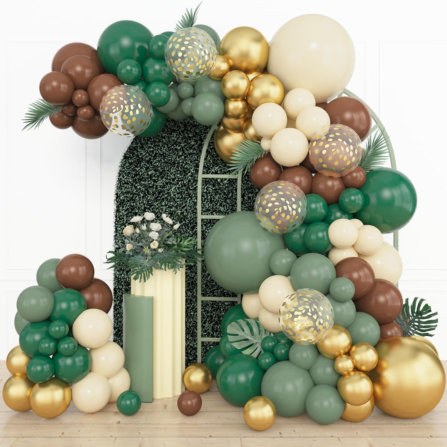 Amandir 153pcs Safari Balloon Arch Kit – Sage Green, Ivory & Metallic Gold