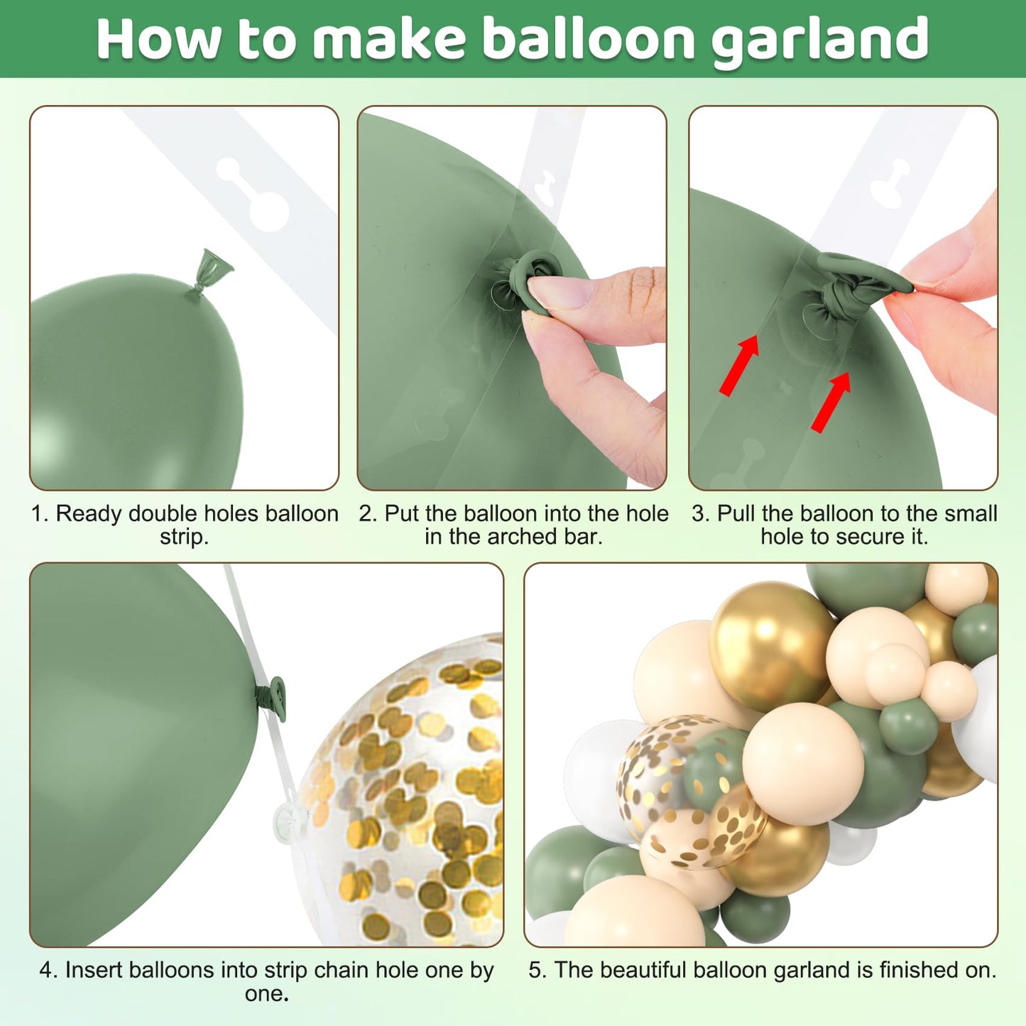 AMANDIR 153-Piece Sage Green Balloon Garland Arch Kit – 18/12/10/5 Inch
