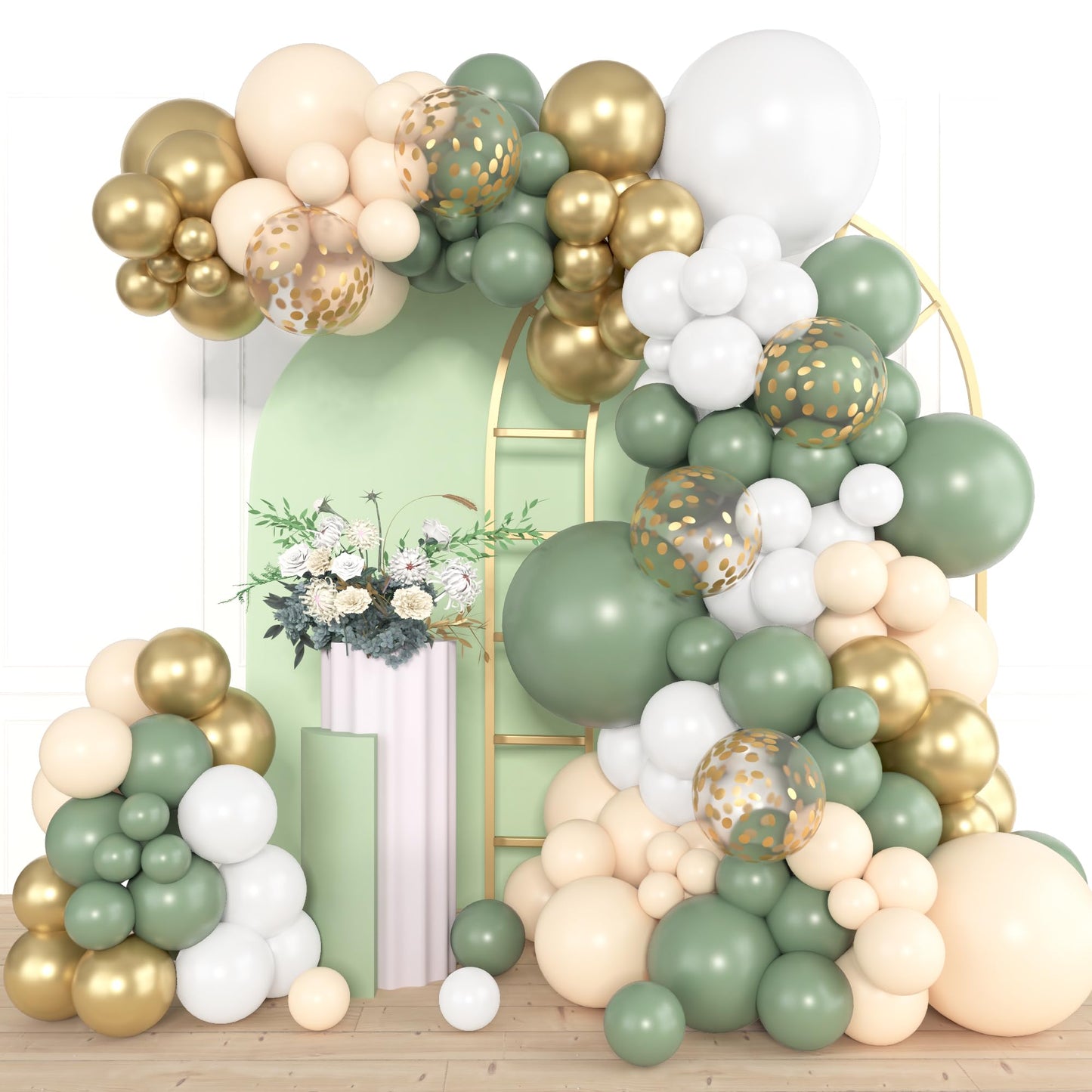 AMANDIR 153-Piece Sage Green Balloon Garland Arch Kit – 18/12/10/5 Inch