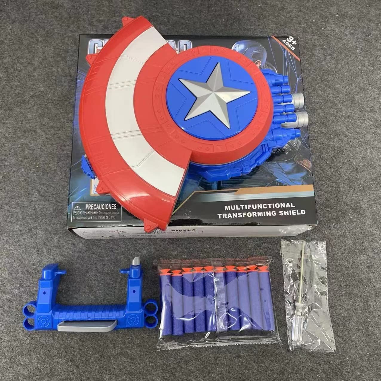 AMARONE Captain Dart Shield with 20 Darts — Safe Nerf-Style Toy for Kids 3-12