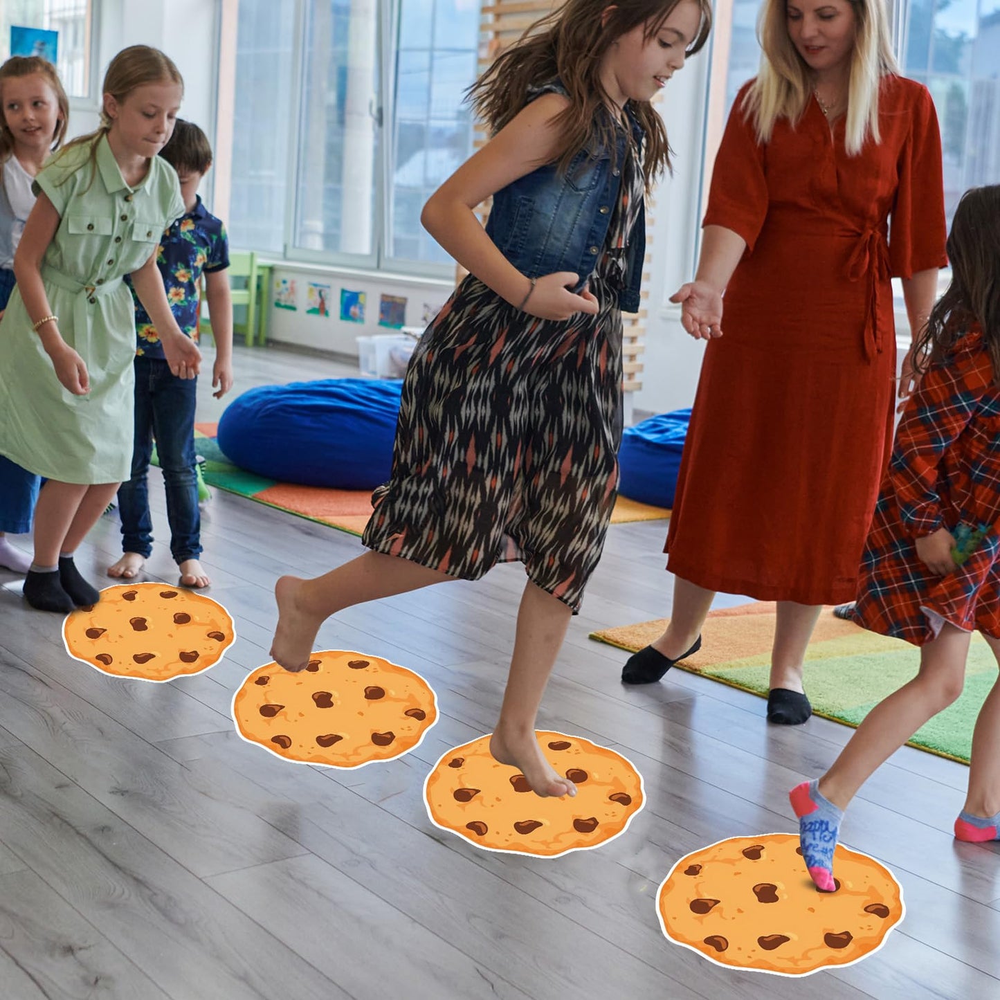 AmazingSpark 16 Pcs Large Cookie Floor Decals – 8-Inch Removable Chocolate Milk & Cookies Party Stickers