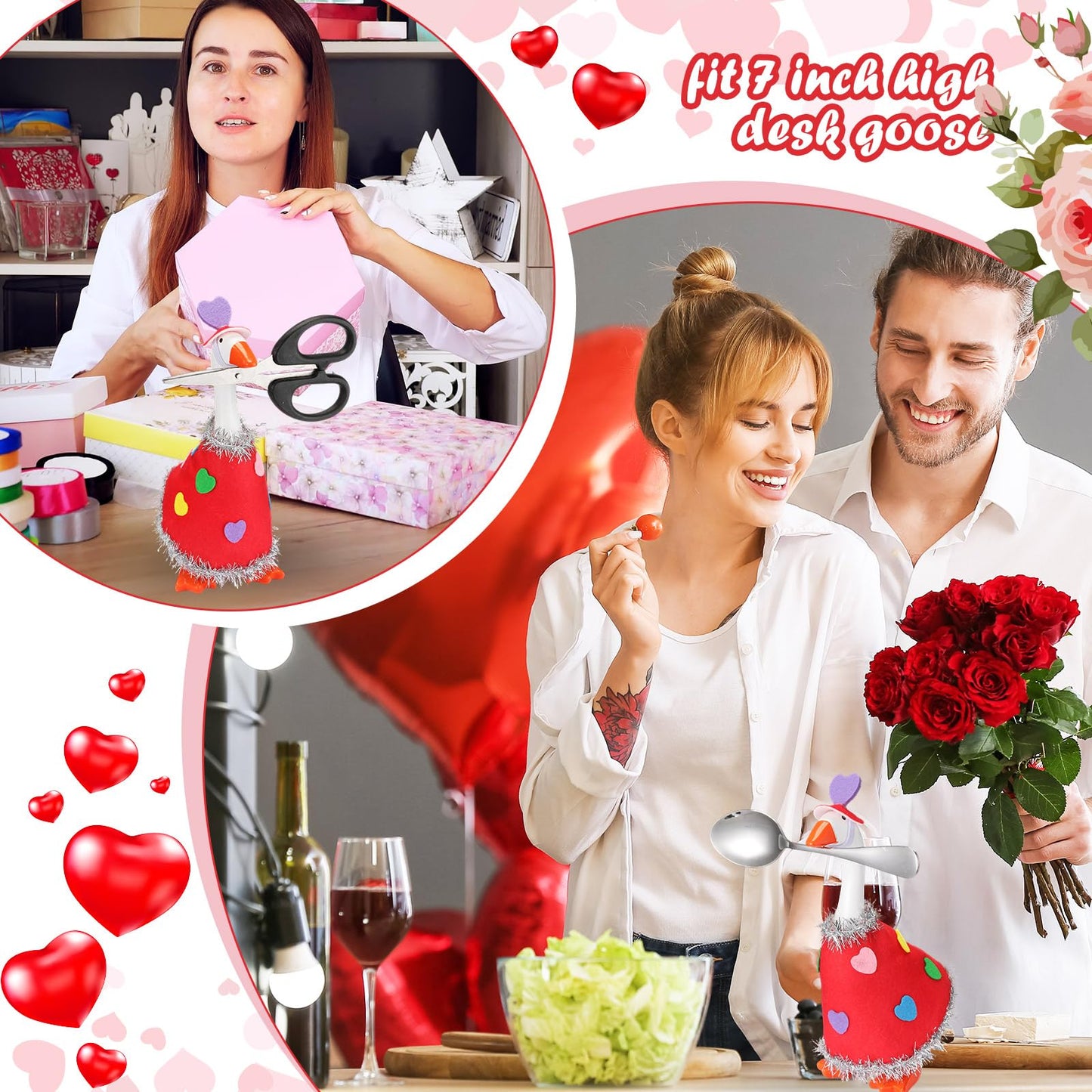 AmazingSpark Valentine's Day Mini Desk Goose Outfit – 7-Inch Magnetic Goose Statue Key Holder (Red, Mini Heart)