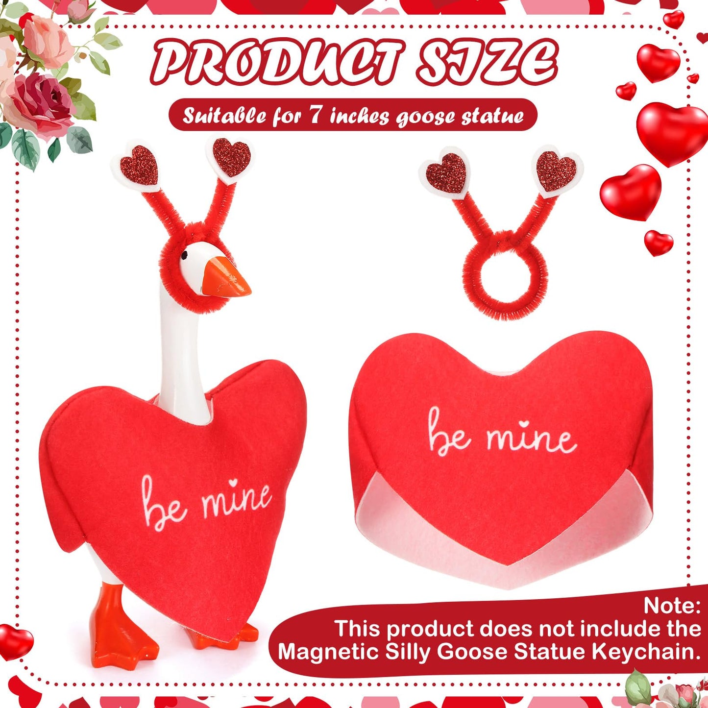 AmazingSpark 7-Inch Valentine's Day Mini Desk Goose Outfit – Red Heart, Magnetic Key Holder Decor