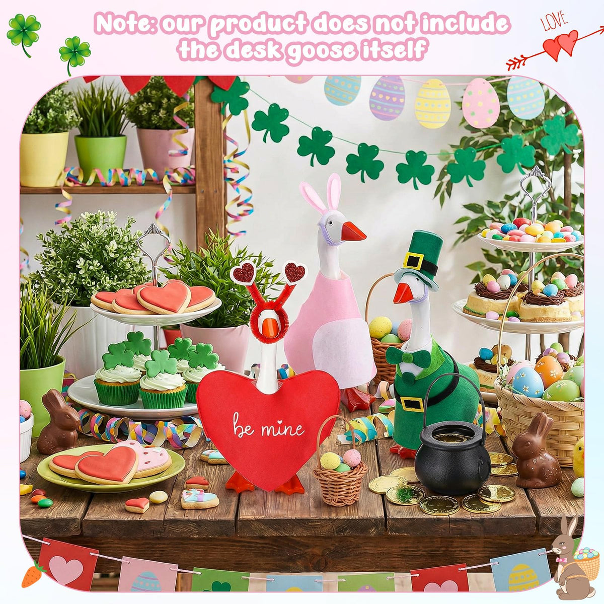 AmazingSpark 3-Set Mini Desk Goose Outfits – Valentine, Easter & St. Patrick's