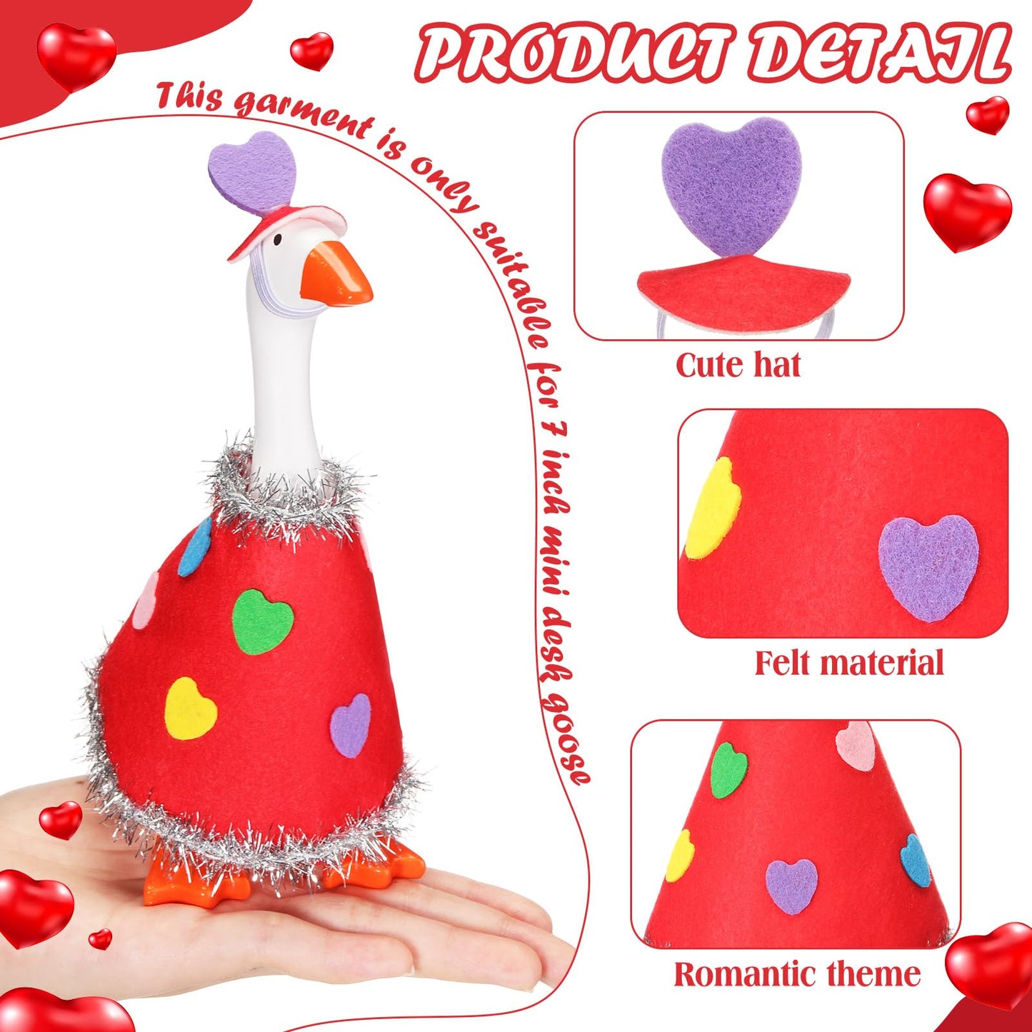 AmazingSpark Valentine's Day Mini Desk Goose Outfit – 7-Inch Magnetic Goose Statue Key Holder (Red, Mini Heart)