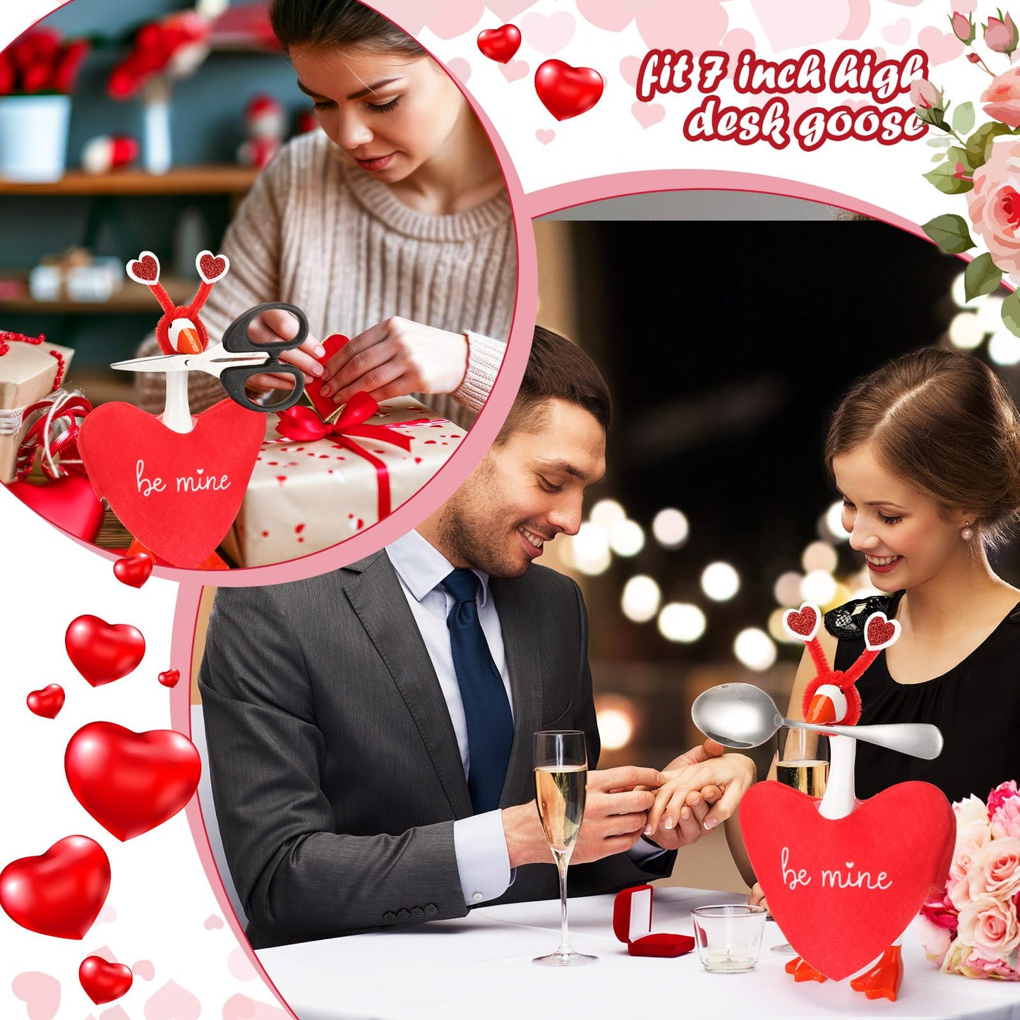 AmazingSpark 7-Inch Valentine's Day Mini Desk Goose Outfit – Red Heart, Magnetic Key Holder Decor