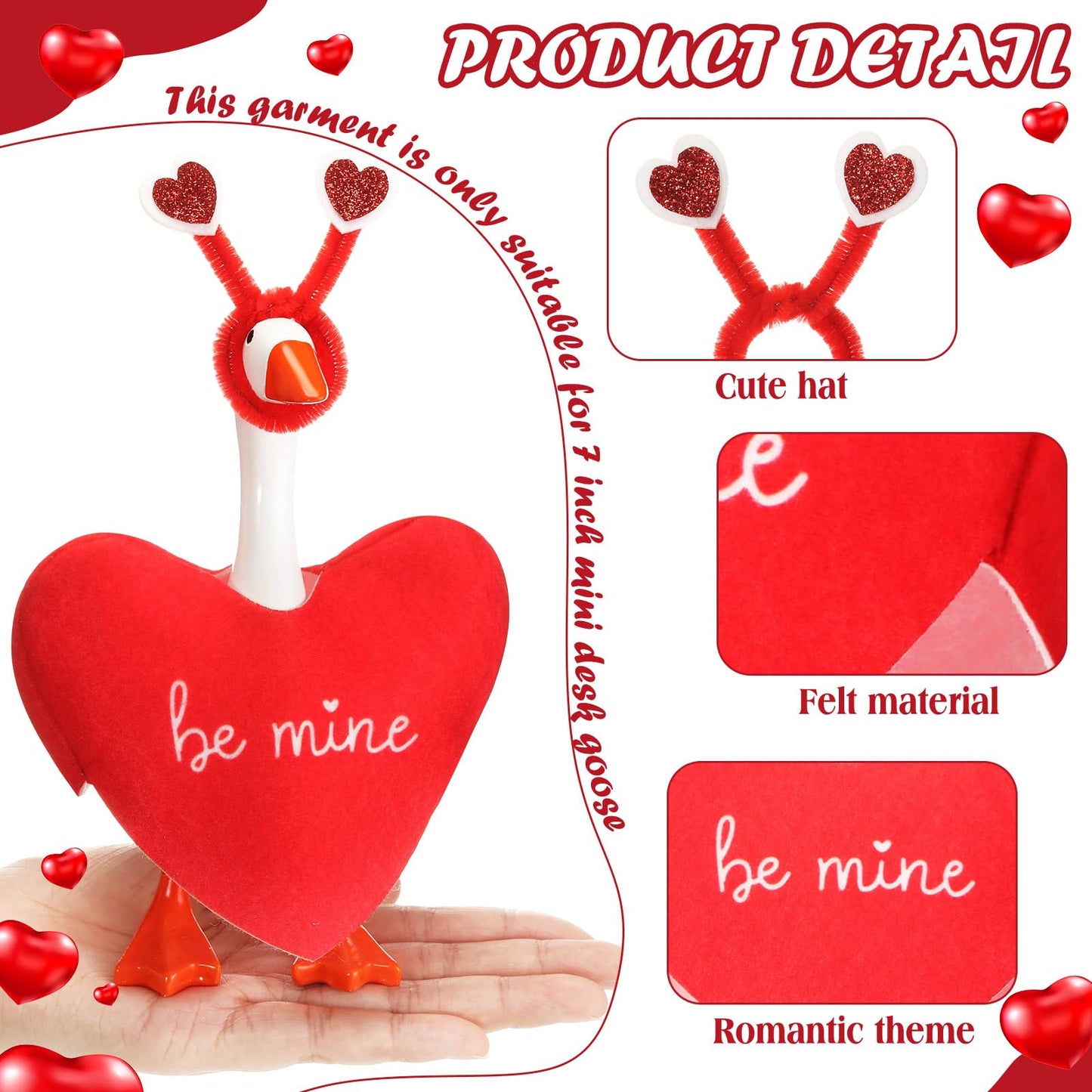 AmazingSpark 7-Inch Valentine's Day Mini Desk Goose Outfit – Red Heart, Magnetic Key Holder Decor