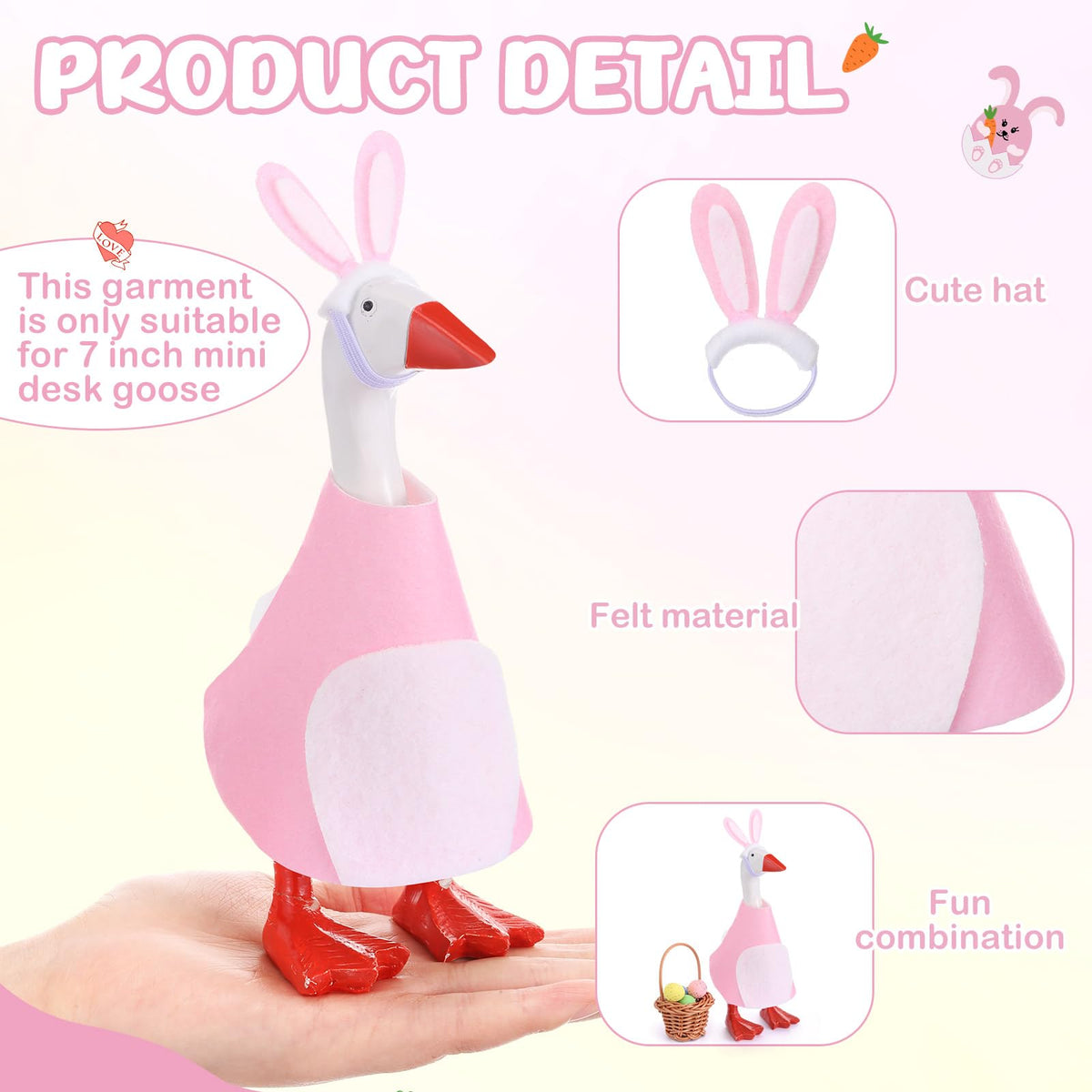 AmazingSpark 3-Set Mini Desk Goose Outfits – Valentine, Easter & St. Patrick's