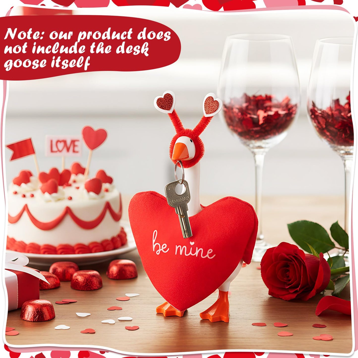 AmazingSpark 7-Inch Valentine's Day Mini Desk Goose Outfit – Red Heart, Magnetic Key Holder Decor