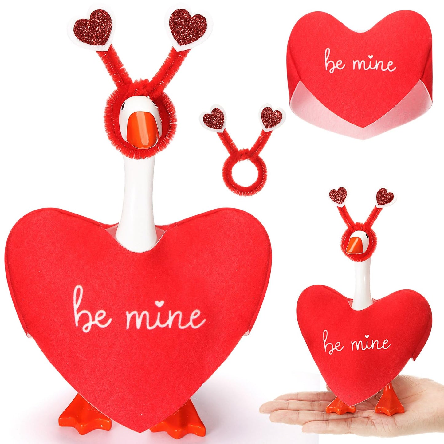 AmazingSpark 7-Inch Valentine's Day Mini Desk Goose Outfit – Red Heart, Magnetic Key Holder Decor