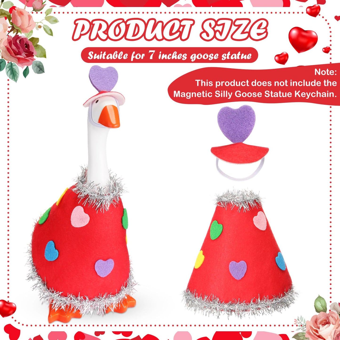 AmazingSpark Valentine's Day Mini Desk Goose Outfit – 7-Inch Magnetic Goose Statue Key Holder (Red, Mini Heart)