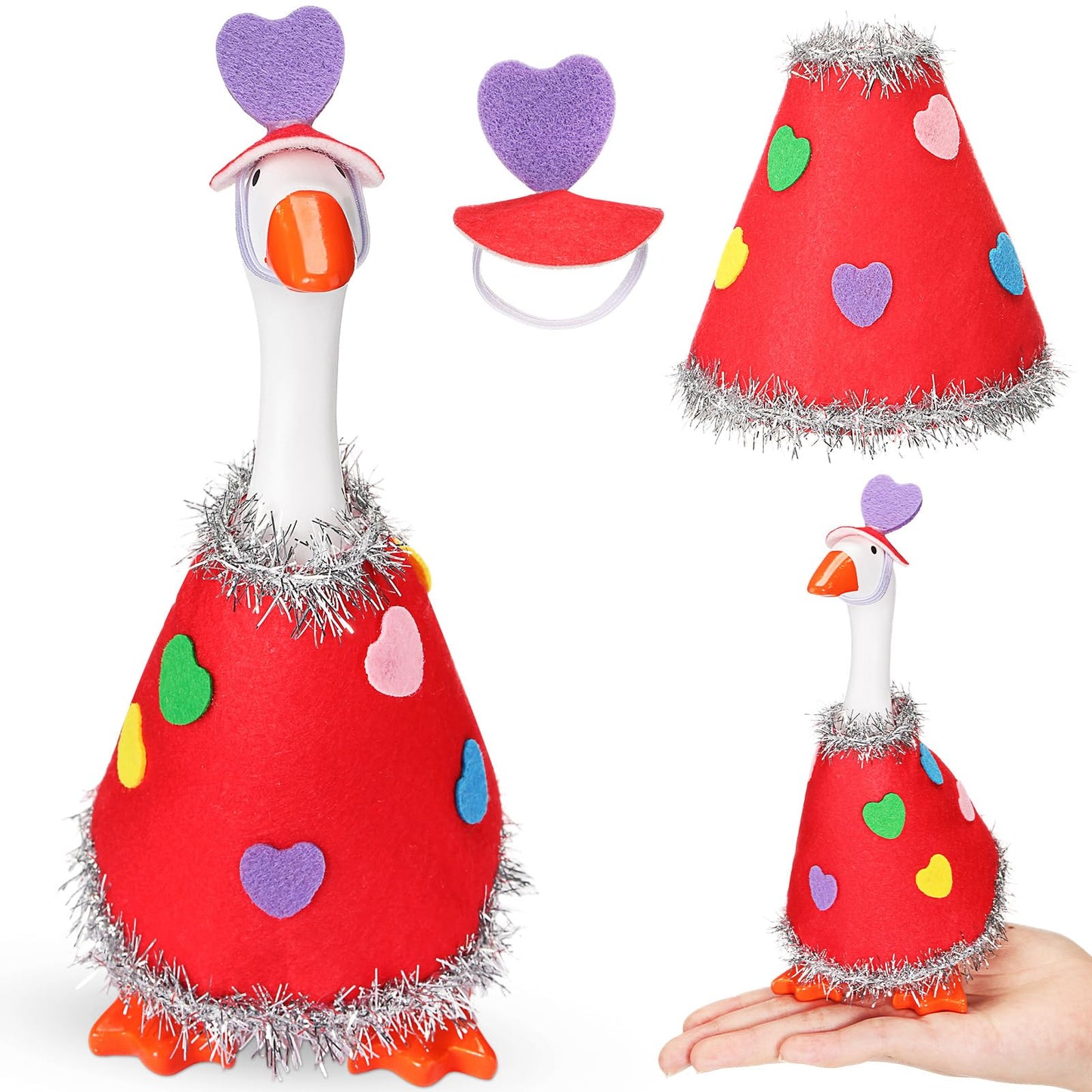 AmazingSpark Valentine's Day Mini Desk Goose Outfit – 7-Inch Magnetic Goose Statue Key Holder (Red, Mini Heart)