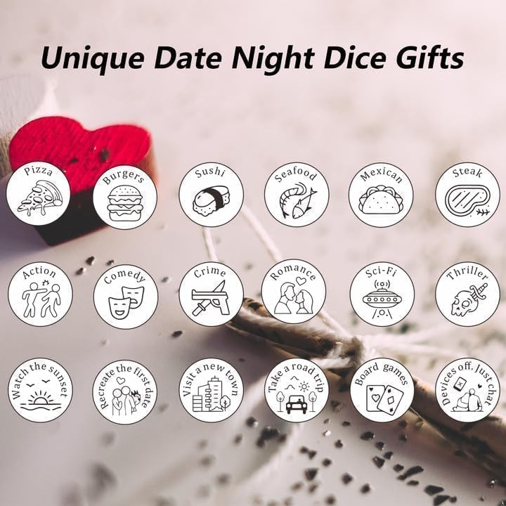 AMBREGRISSUN Food Decision Dice – Valentine’s Day Gifts for Him and Her | Funny Couple Gift Set